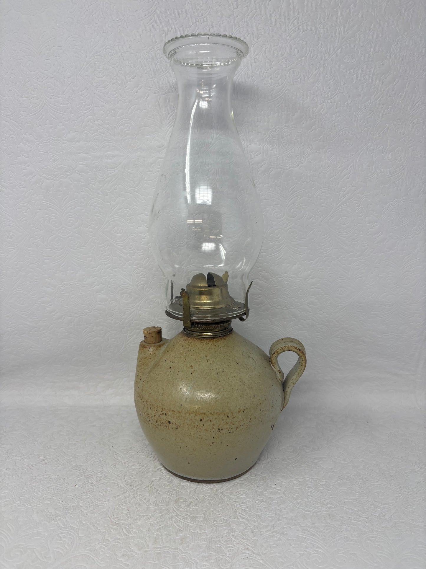 Hand Made Stoneware Oil Lamp Base & Chimney