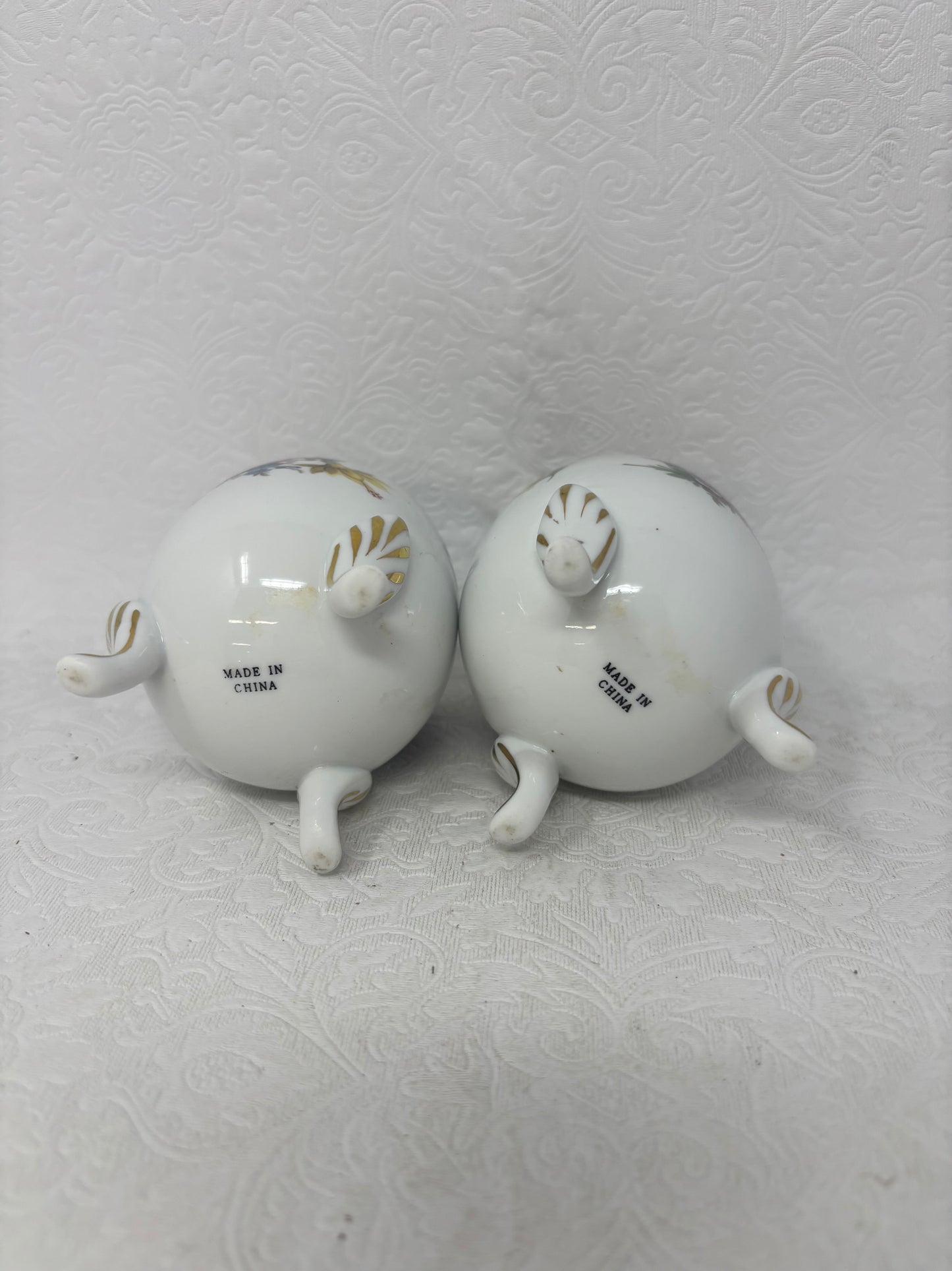 Set Of 2 Footed Floral Egg Vases