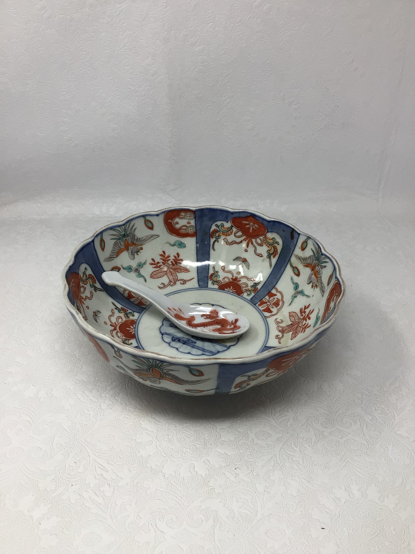 Vintage Imari-Style Porcelain Bowl w/Spoon
