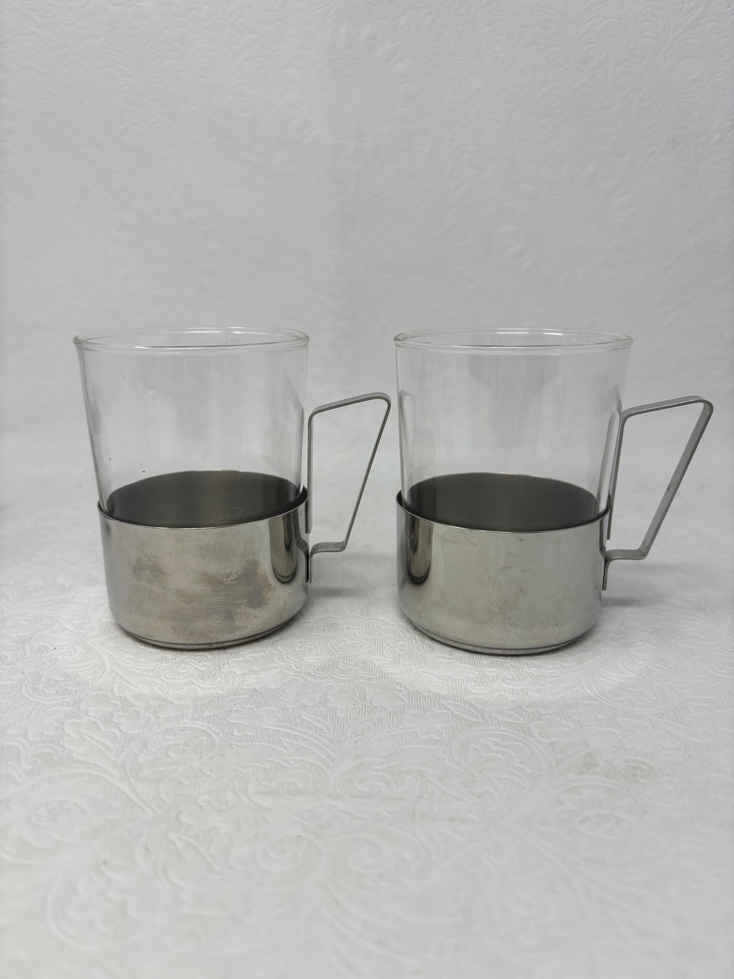 Set Of 6 Stainless Steel & Glass Espresso Cups