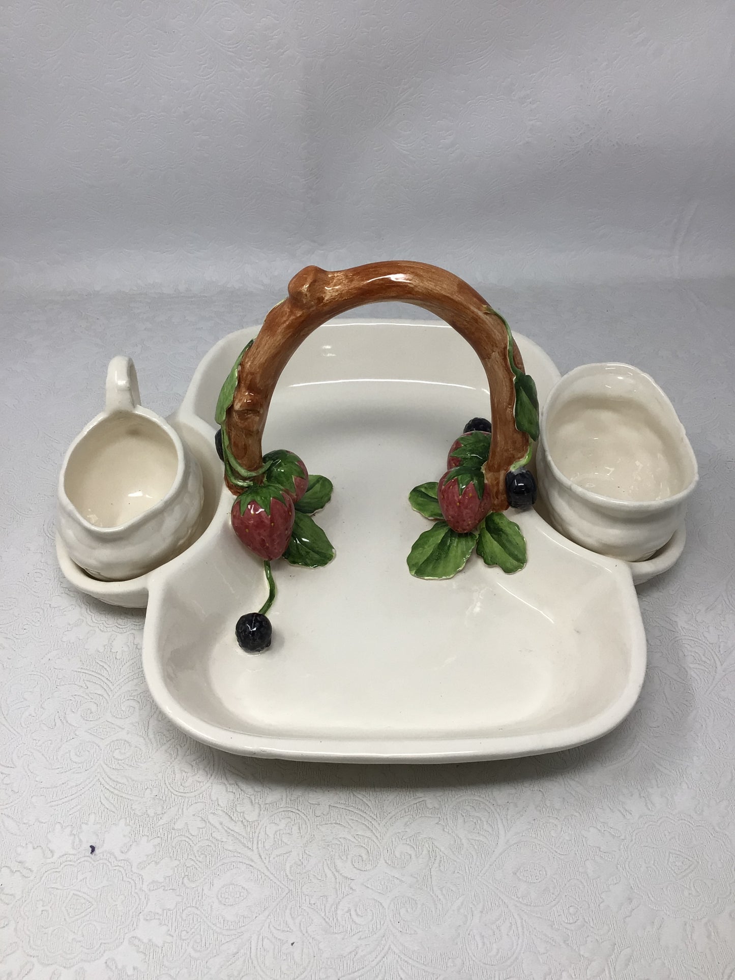 Vintage Ceramic Strawberry and Berry-Themed Serving Tray