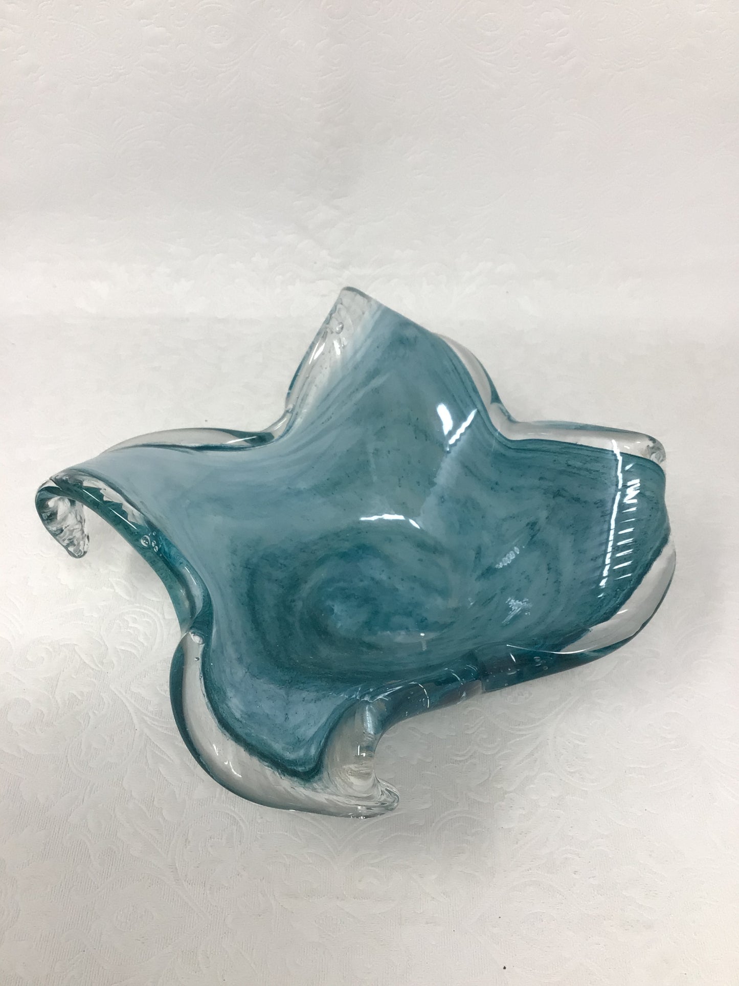 Hand Blown Teal Glass Decorative Bowl
