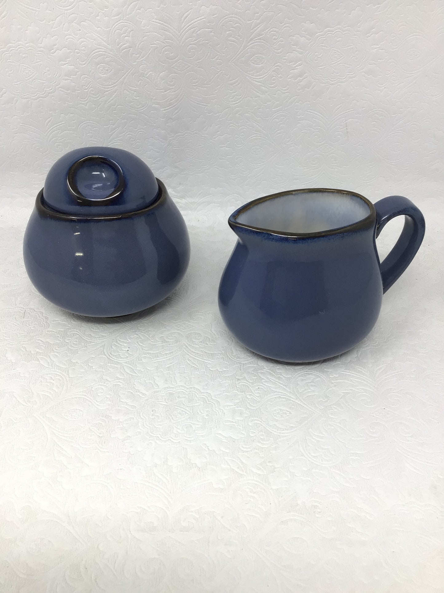 Vintage Eggplant Blue Sango Creamer and Sugar Set