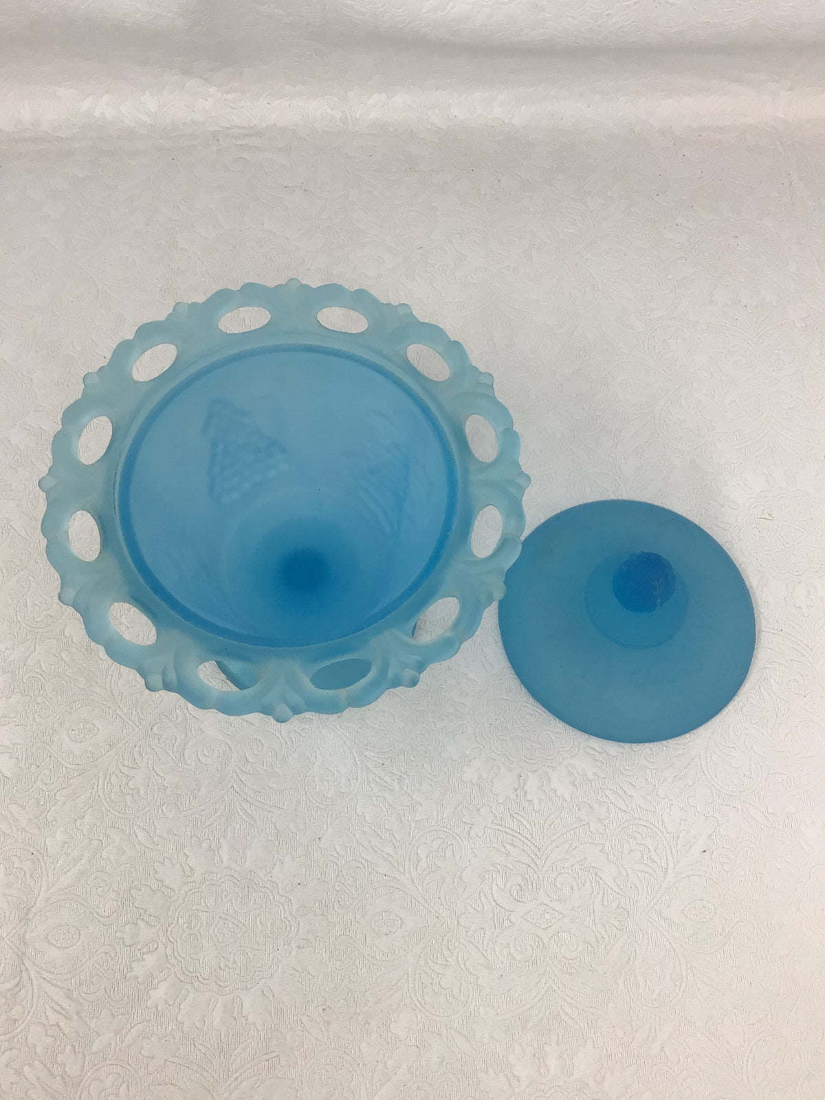 Blue Frosted Indiana Glass Lidded Candy Dish