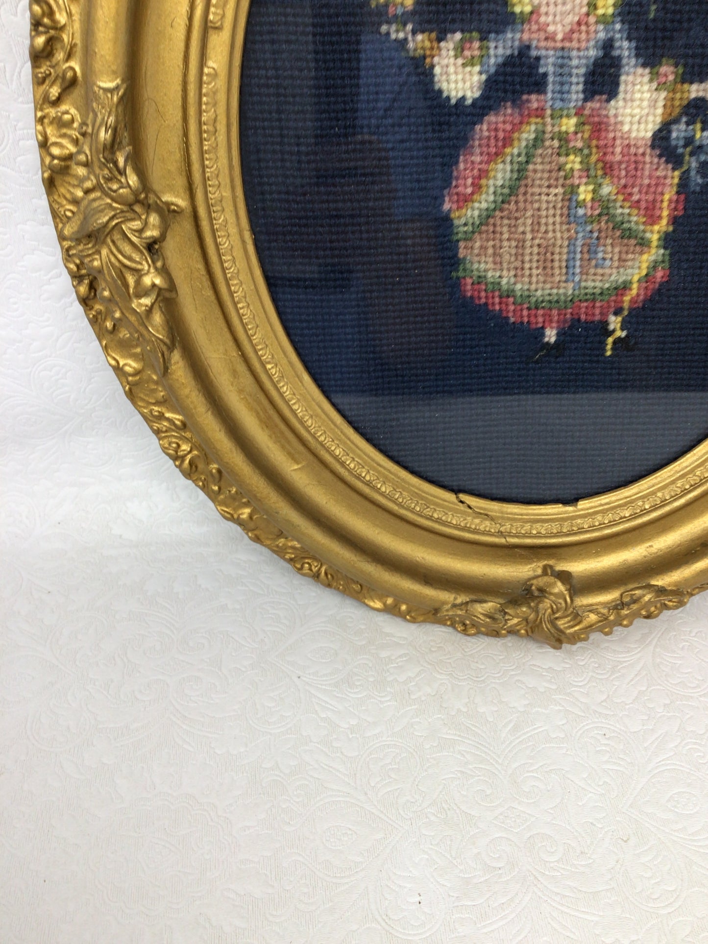 Gold Framed Needlepoint of a Woman