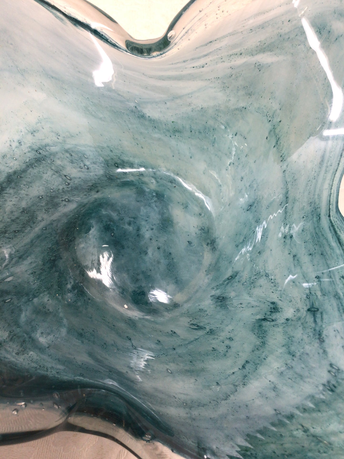 Hand Blown Teal Glass Decorative Bowl