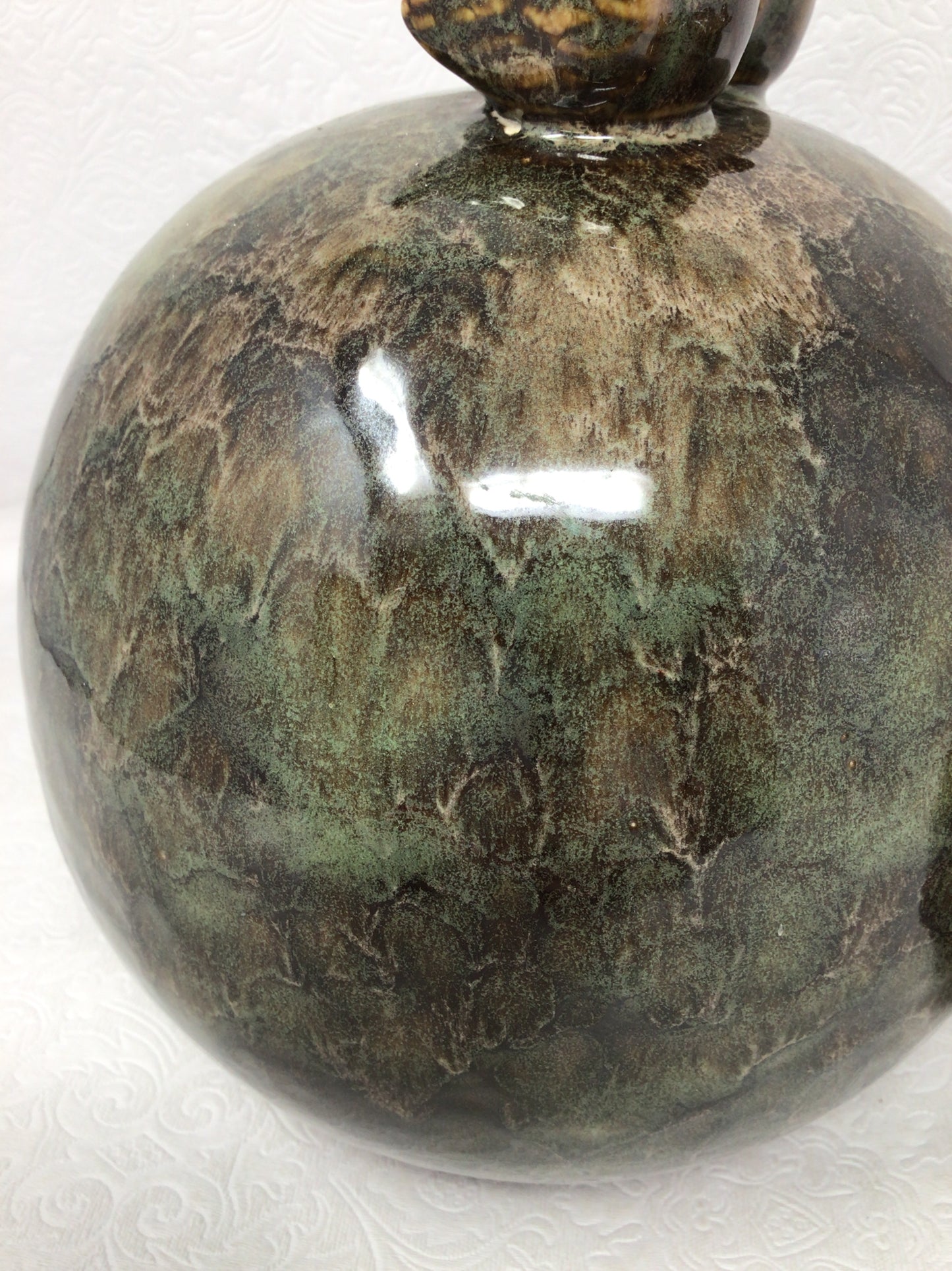 Pair of Glazed Ceramic Orbs with Birds