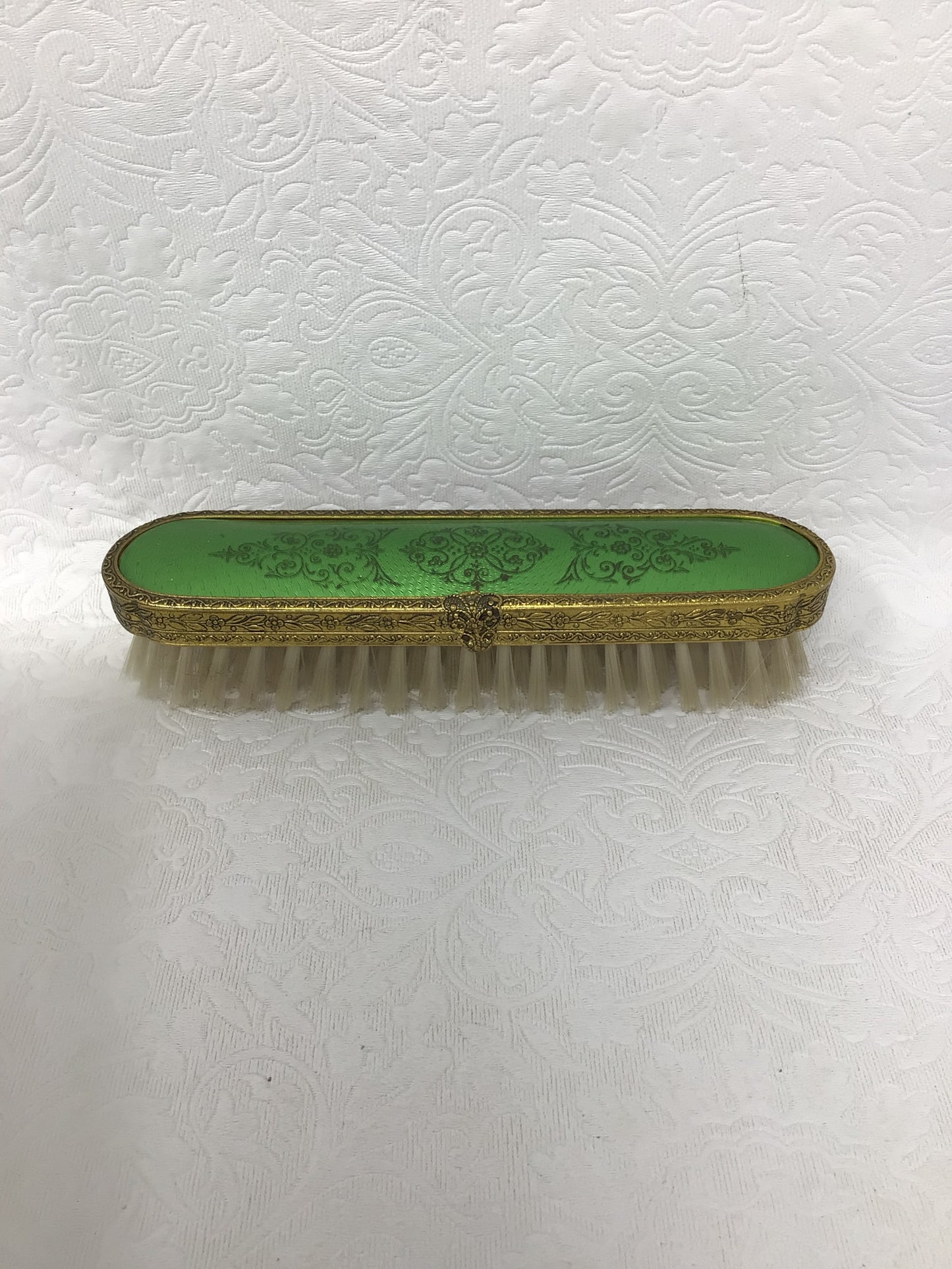 Green and Gold Hand Mirror and Brush