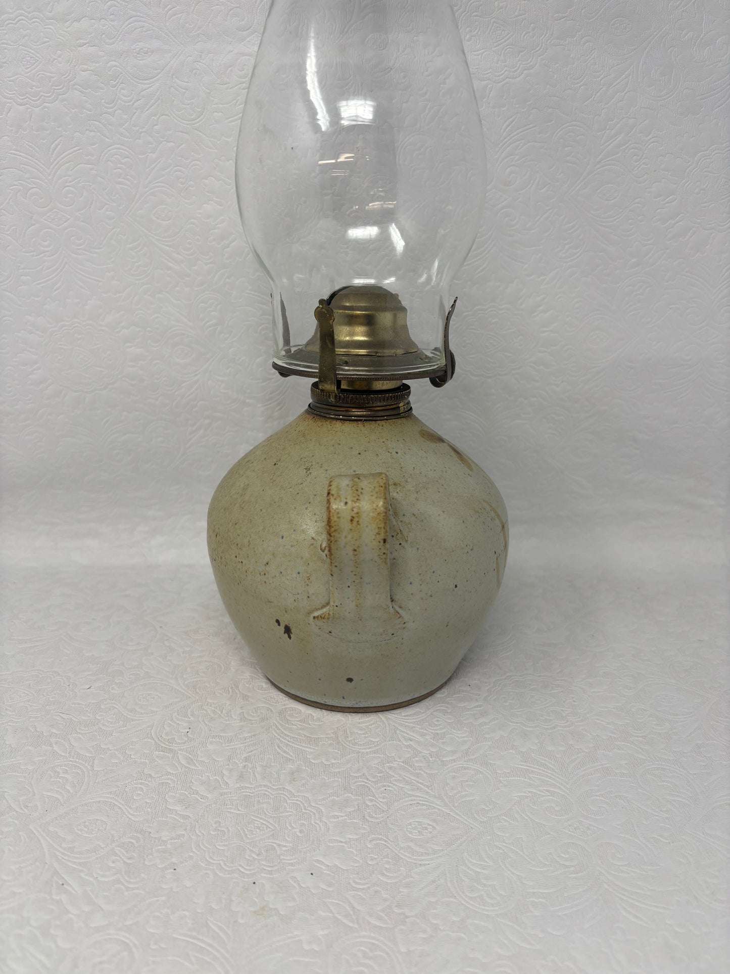 Hand Made Stoneware Oil Lamp Base & Chimney