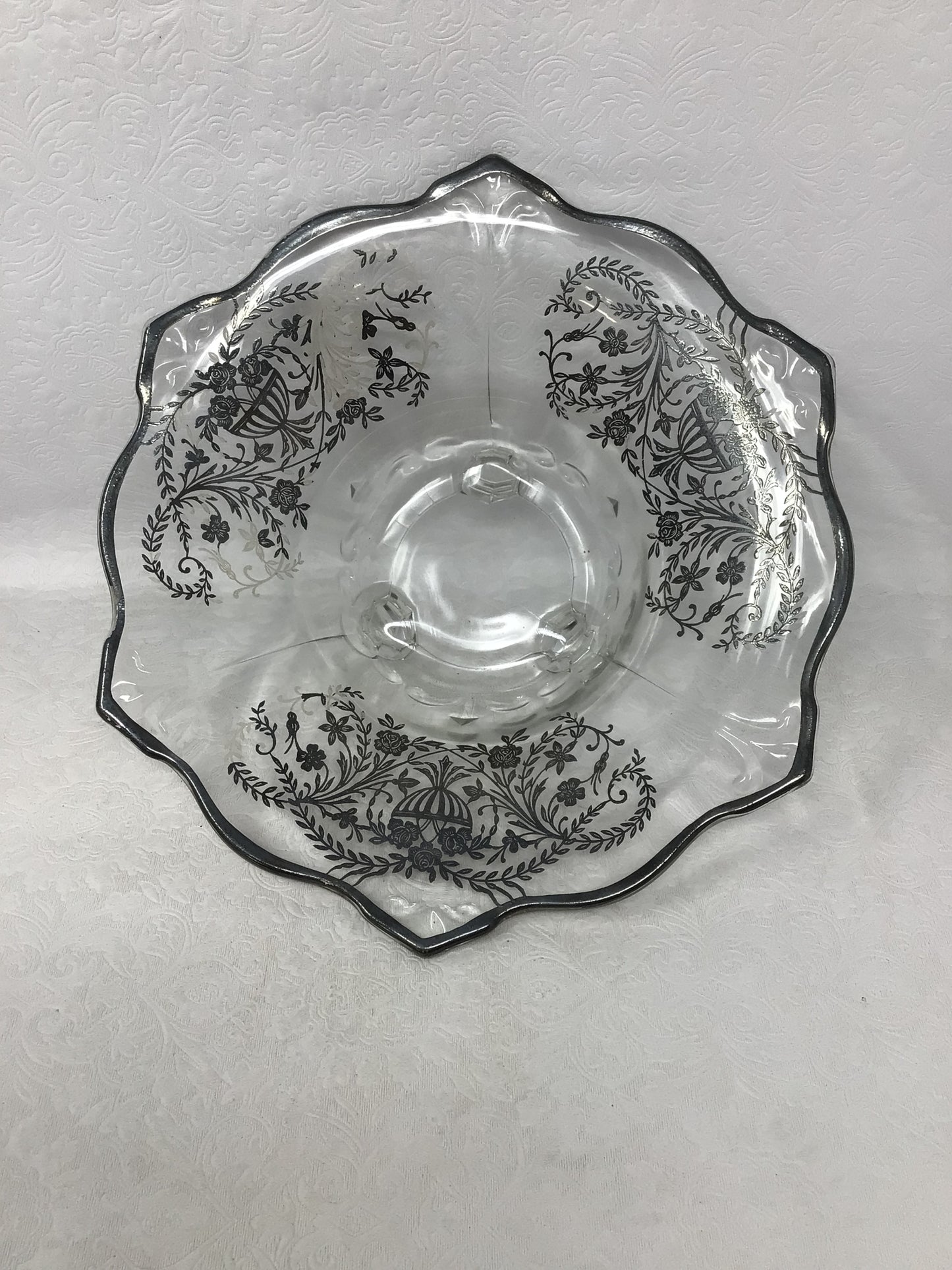 Antique Silver Overlay Glass Footed Bowl