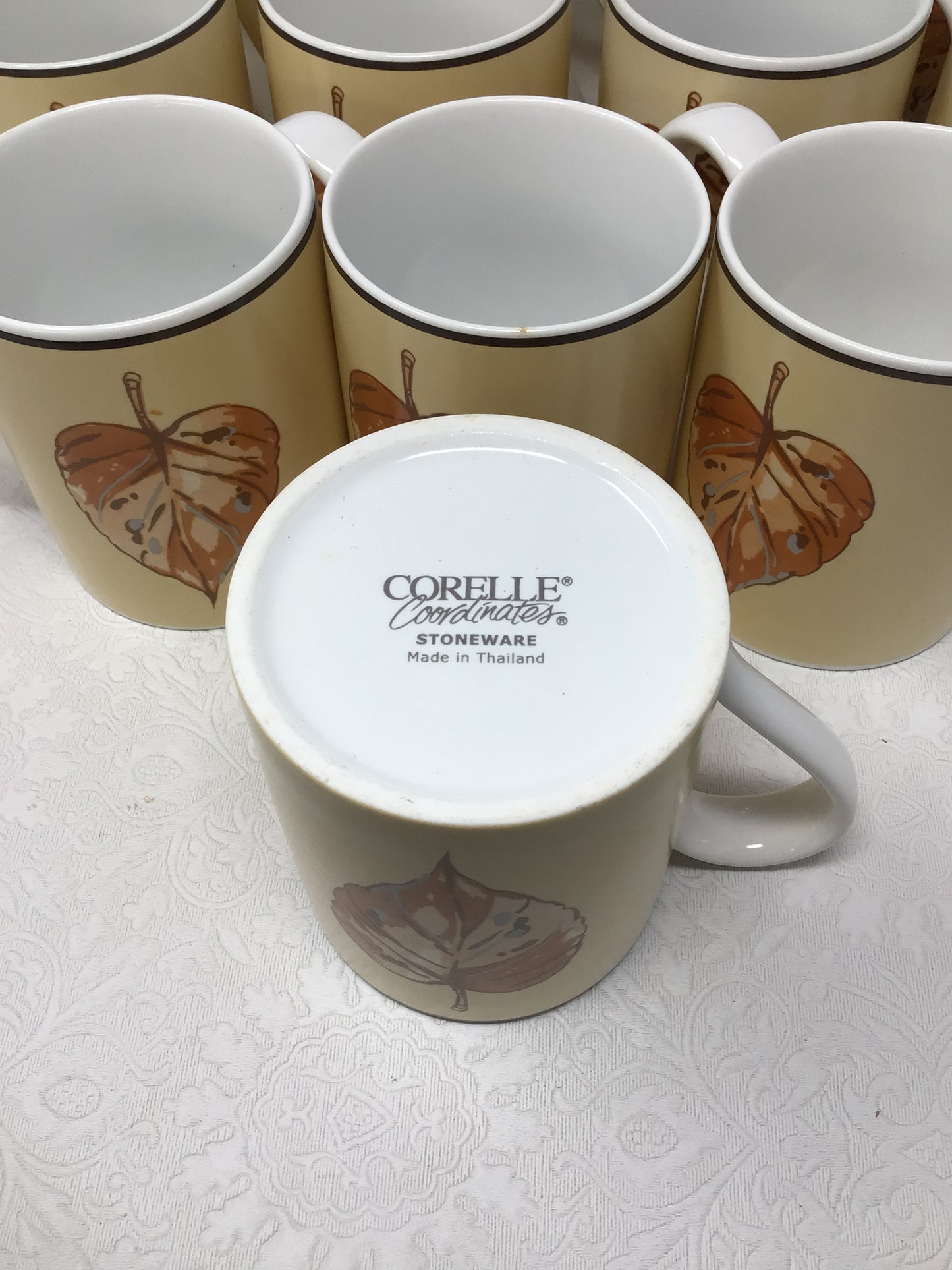 Vintage Corelle Stoneware Mugs In "Leaf Tanglewood"