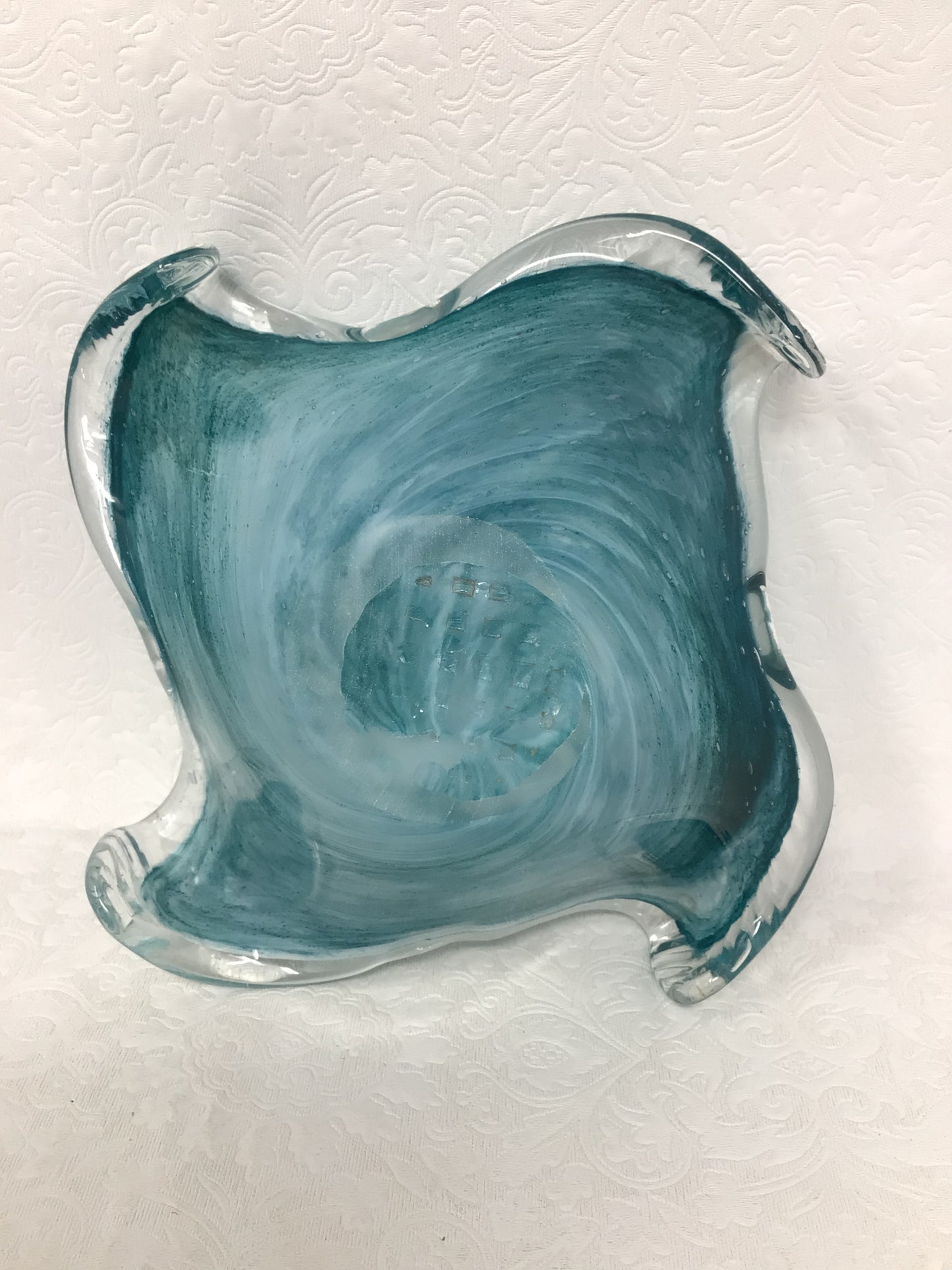 Hand Blown Teal Glass Decorative Bowl