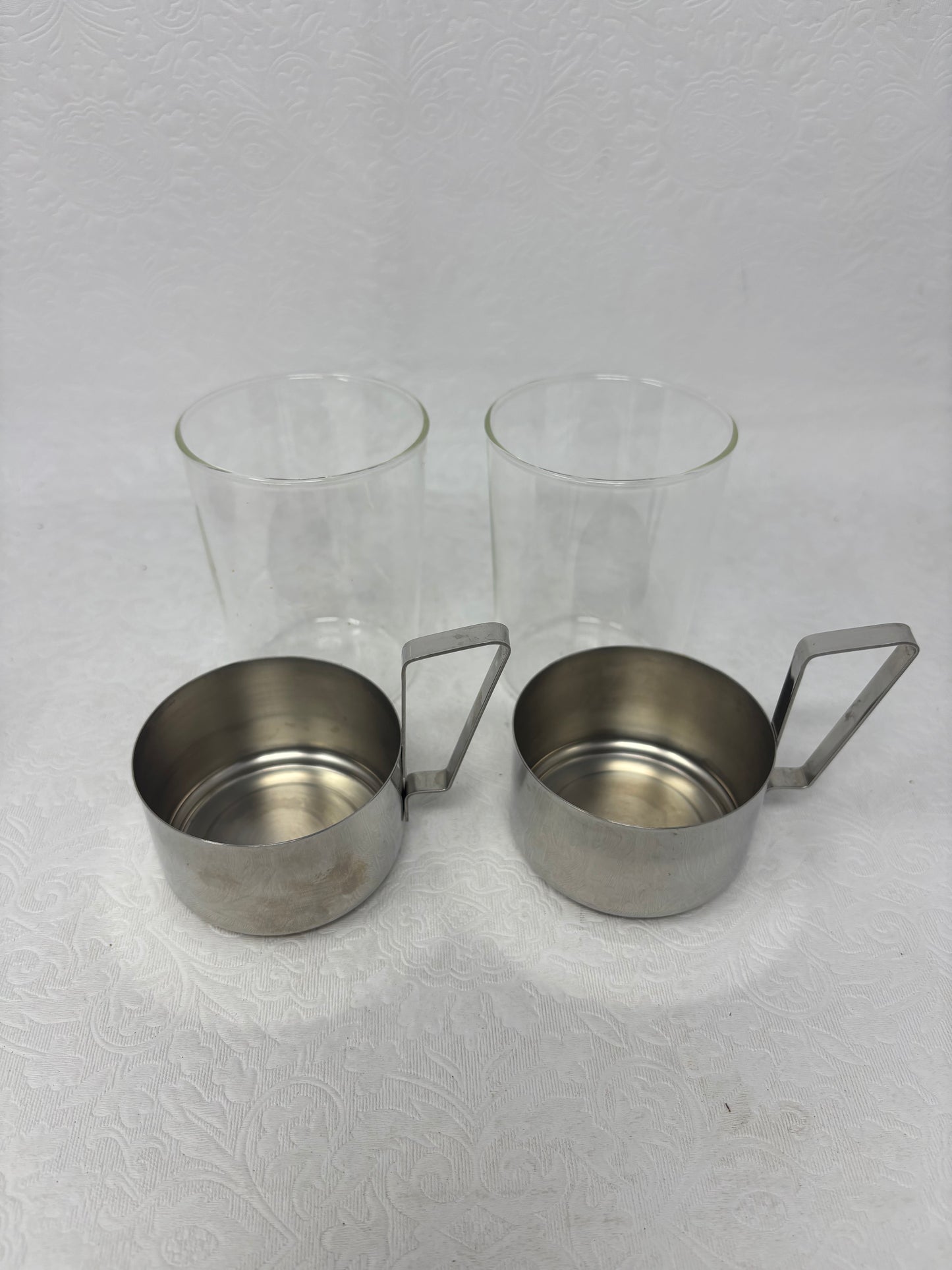 Set Of 6 Stainless Steel & Glass Espresso Cups