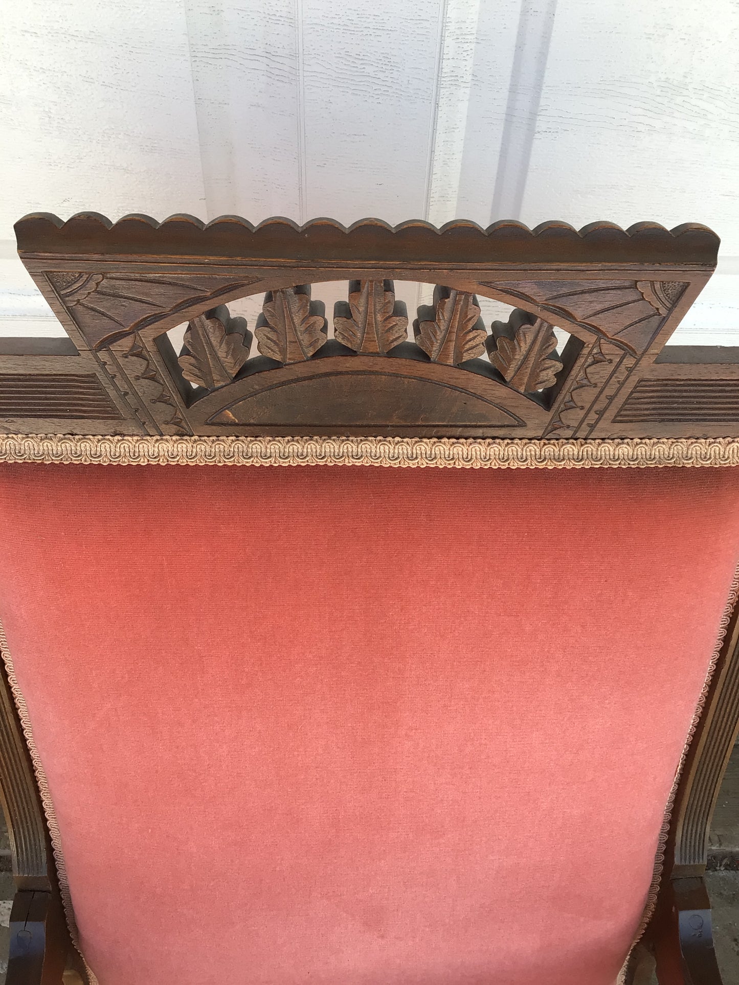 Antique Walnut and Pink Velvet Upholstery Rocking Chair