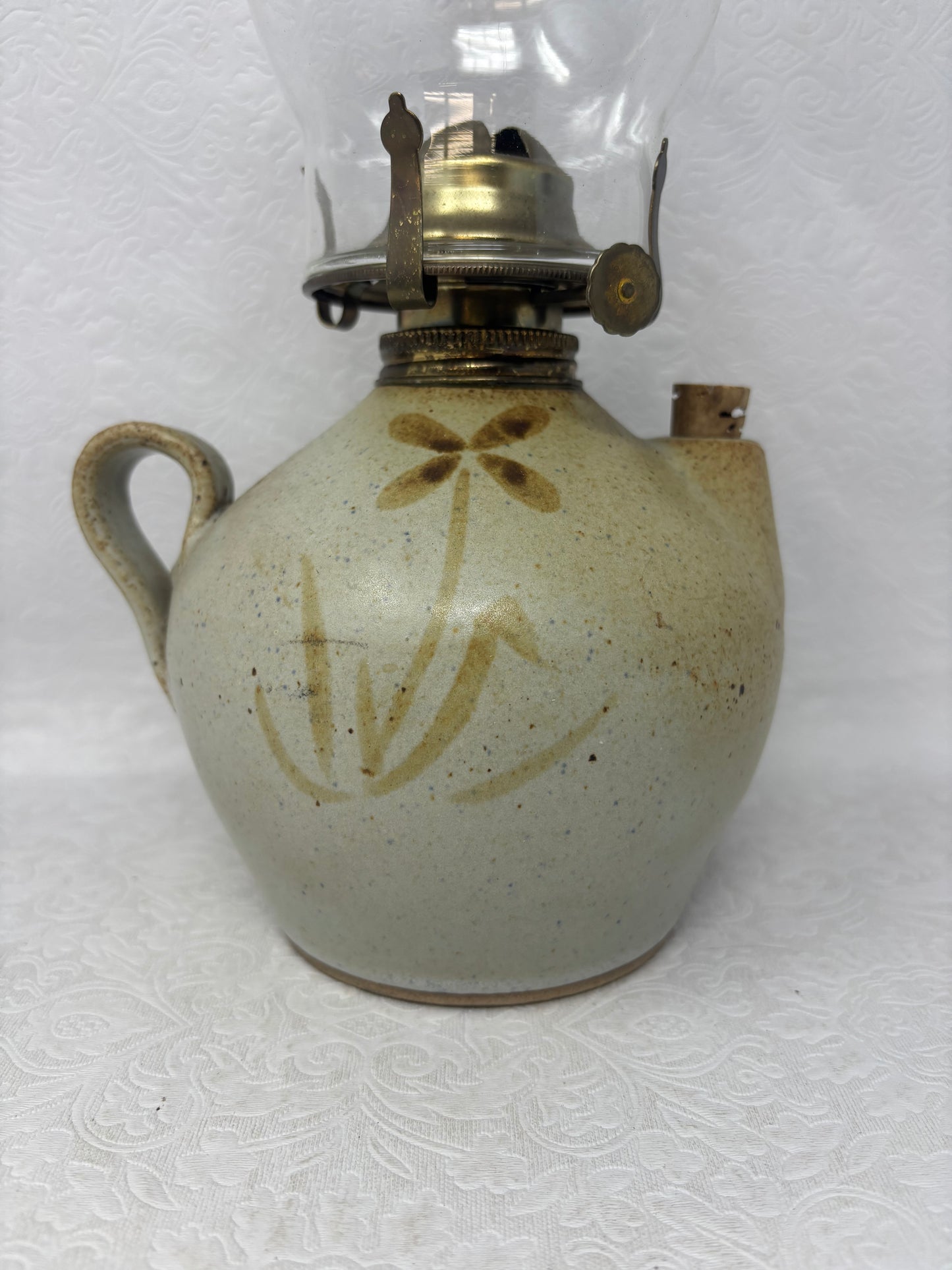 Hand Made Stoneware Oil Lamp Base & Chimney
