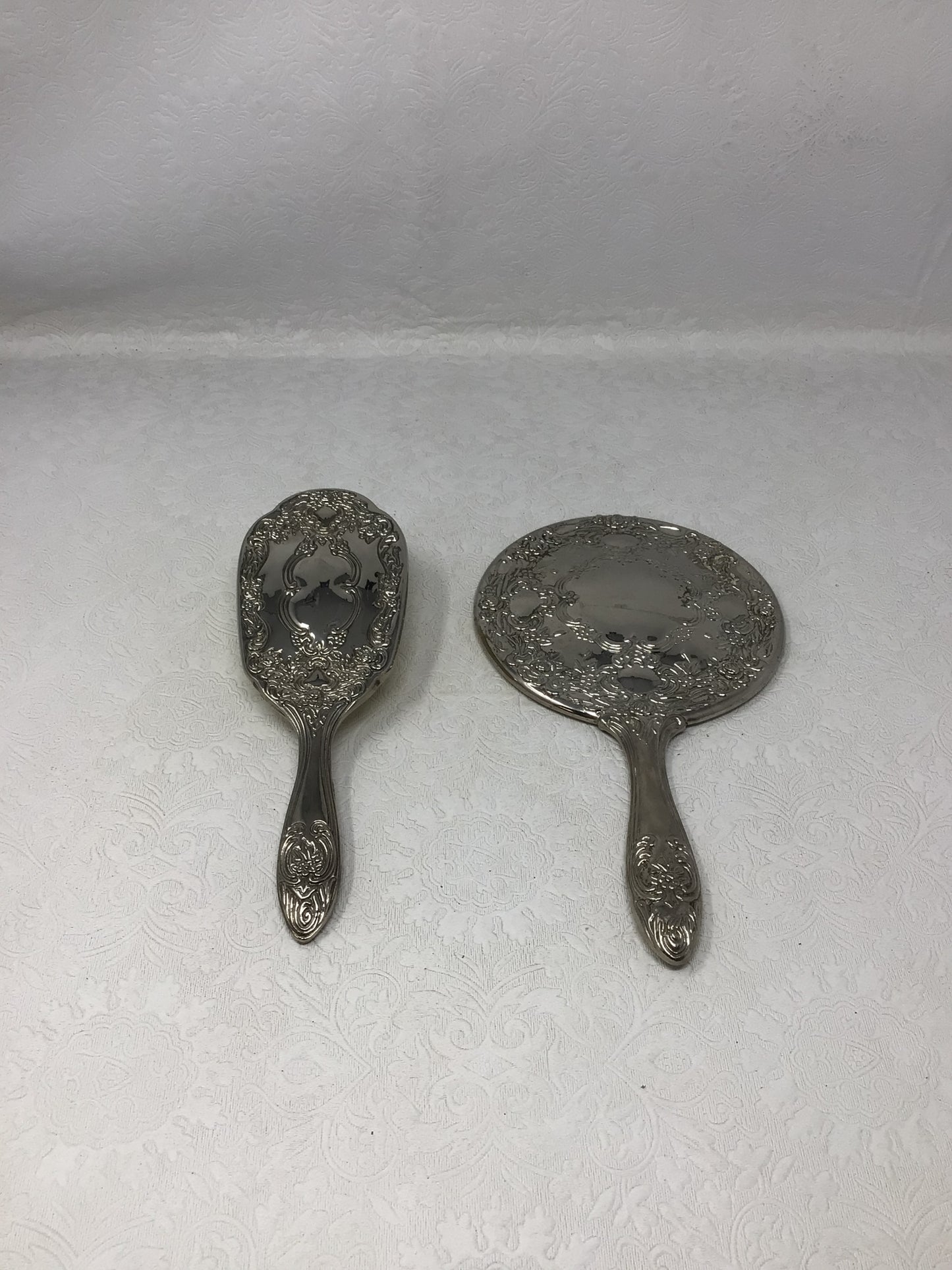 Silver Plated Hair Brush & Mirror Set
