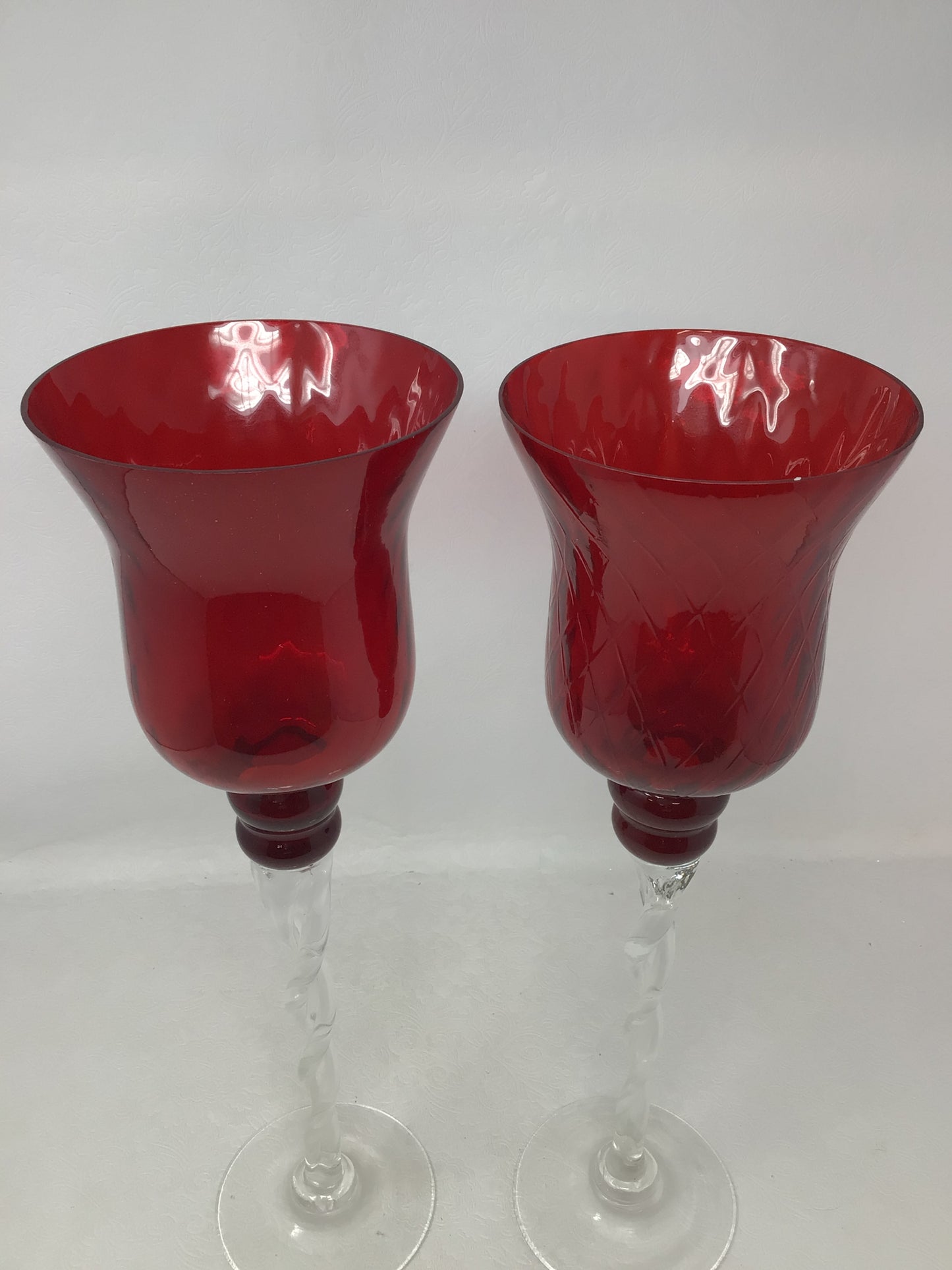 Set of 2 Tall Red Candle Holders