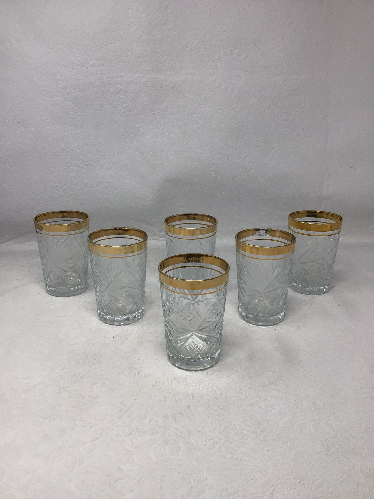 Cut Glass Cups with Gold Rim Set of 6