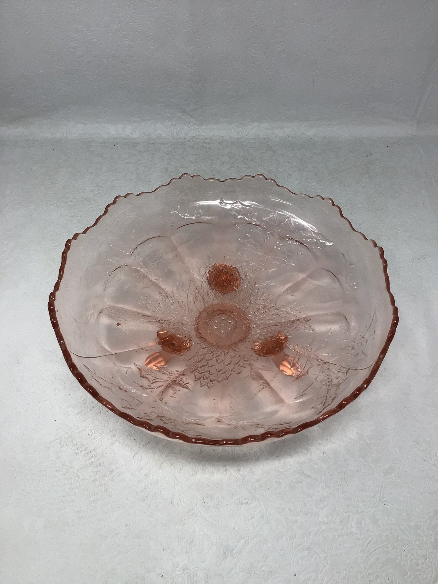 Fenton Handmade Pink "Stag and Holly" Footed Bowl