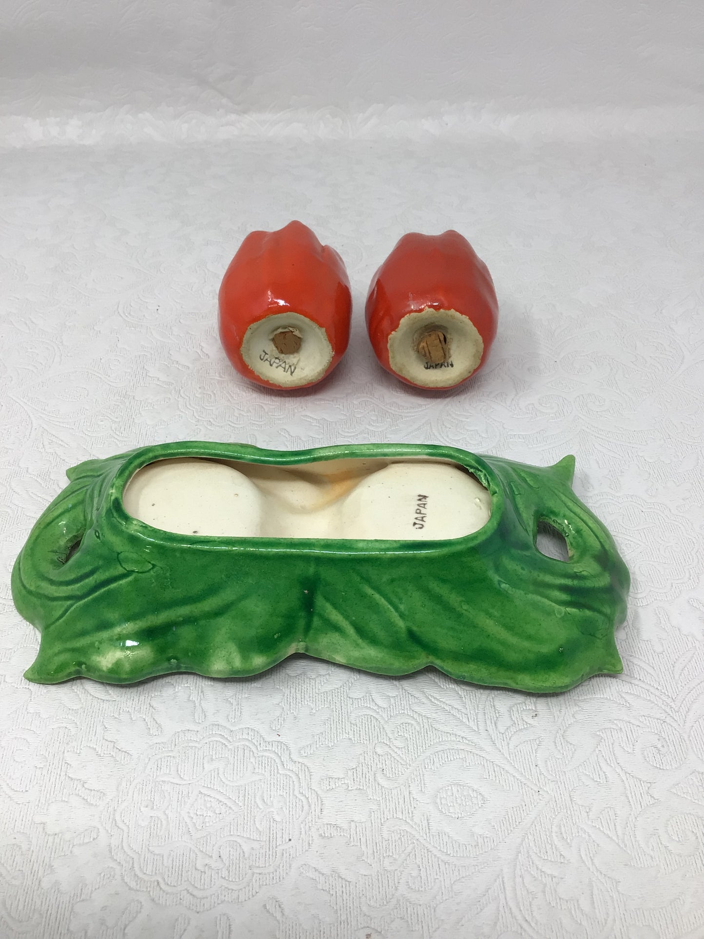 Vintage Japan Tulip Salt and Pepper Shakers With Tray