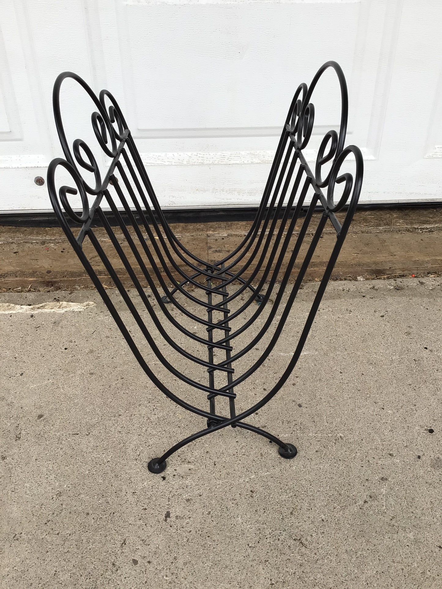 Vintage Black Wrought Iron Magazine Rack
