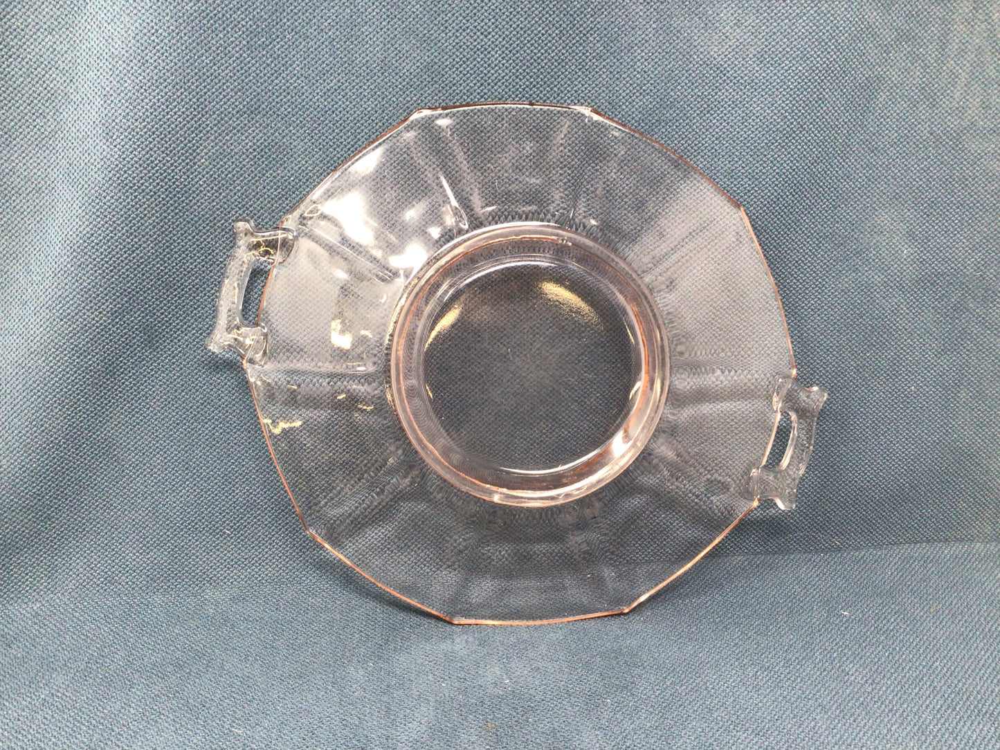 Pink Depression Clear Glass Octagon Handled Serving Plate