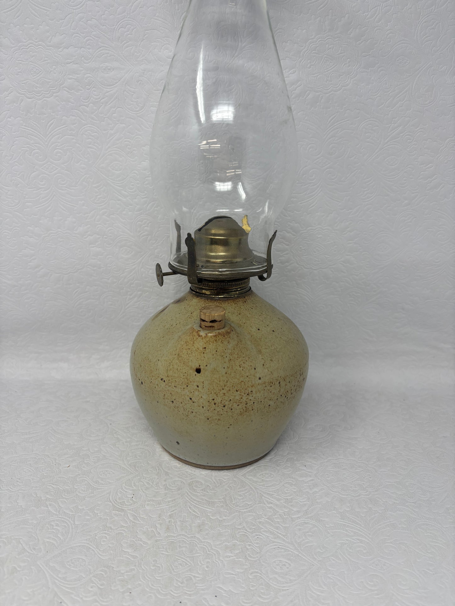 Hand Made Stoneware Oil Lamp Base & Chimney