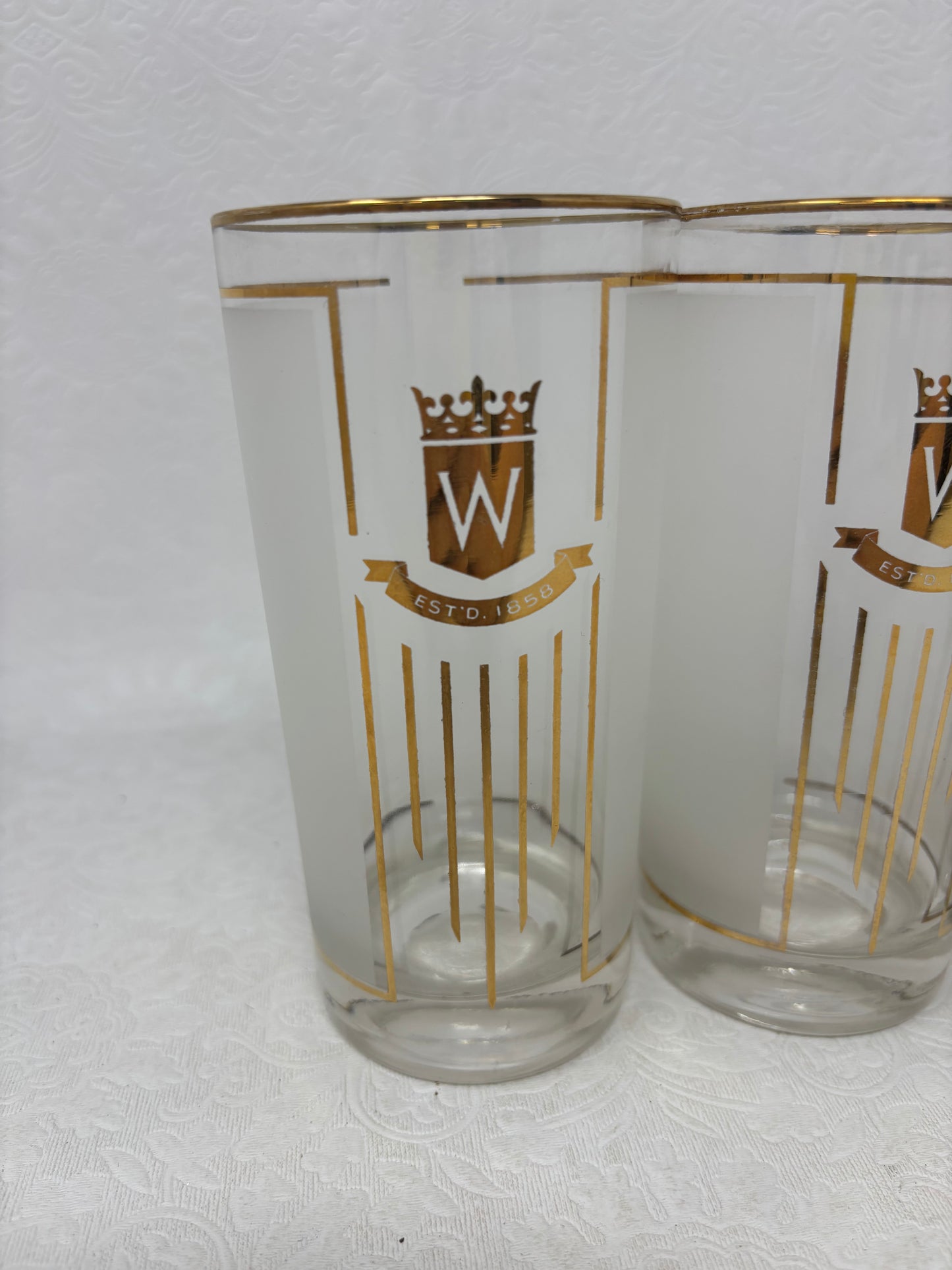 Set Of 4 Vintage Hiram Walker Highball Gold Glasses