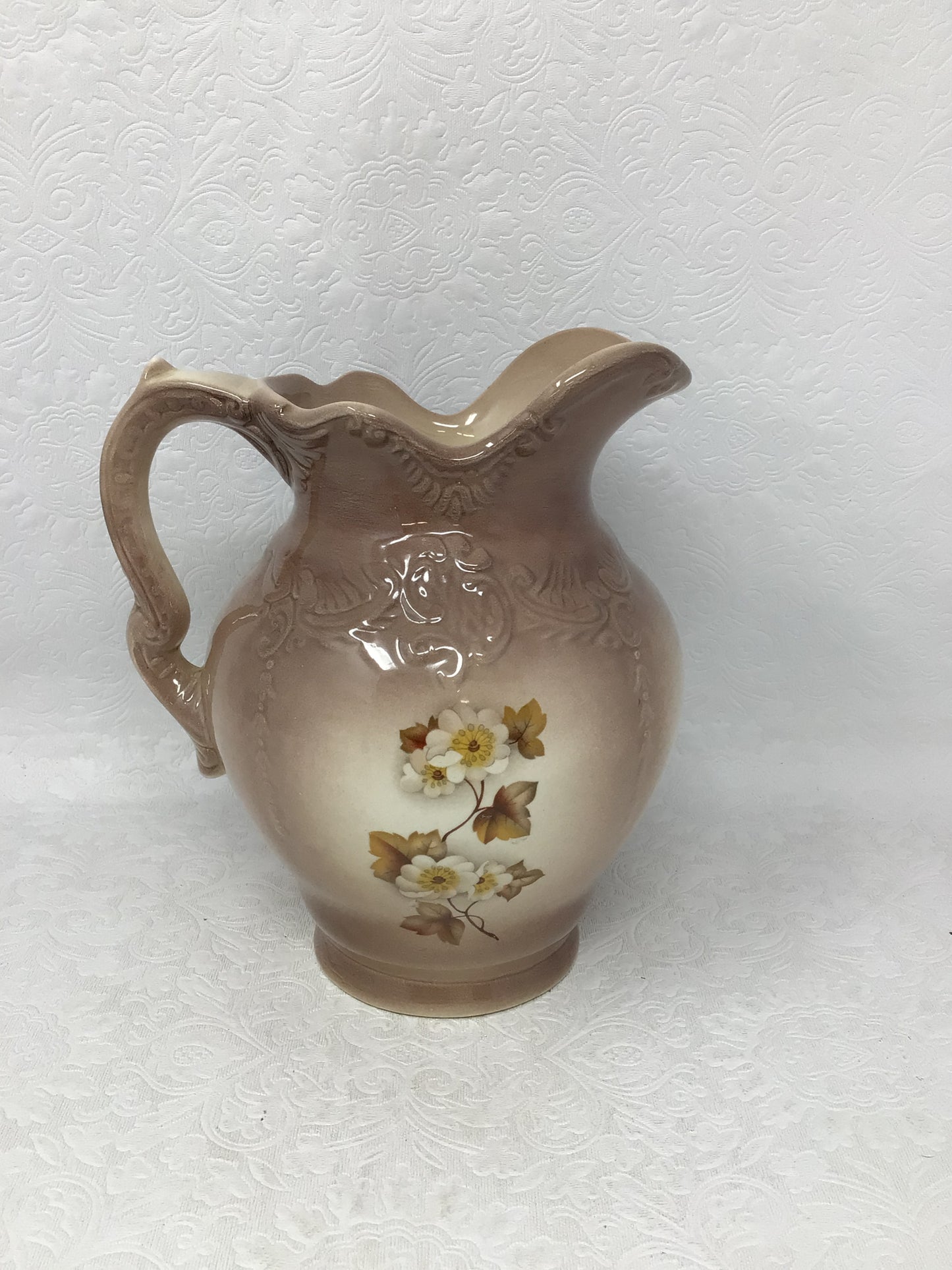 Taupe Colour Floral Water Pitcher and Wash Basin