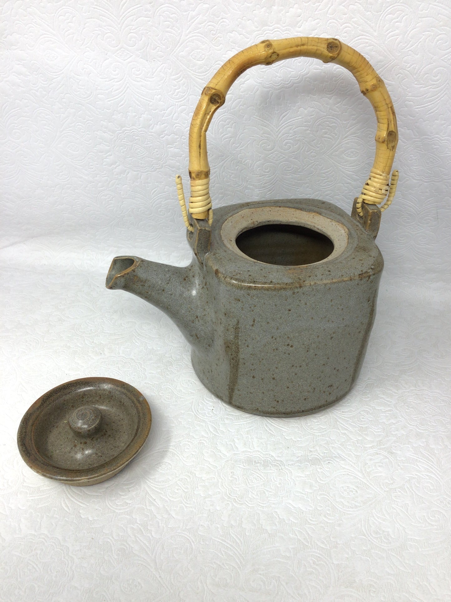 Pottery Teapot with Bamboo Handle and 4 Cups