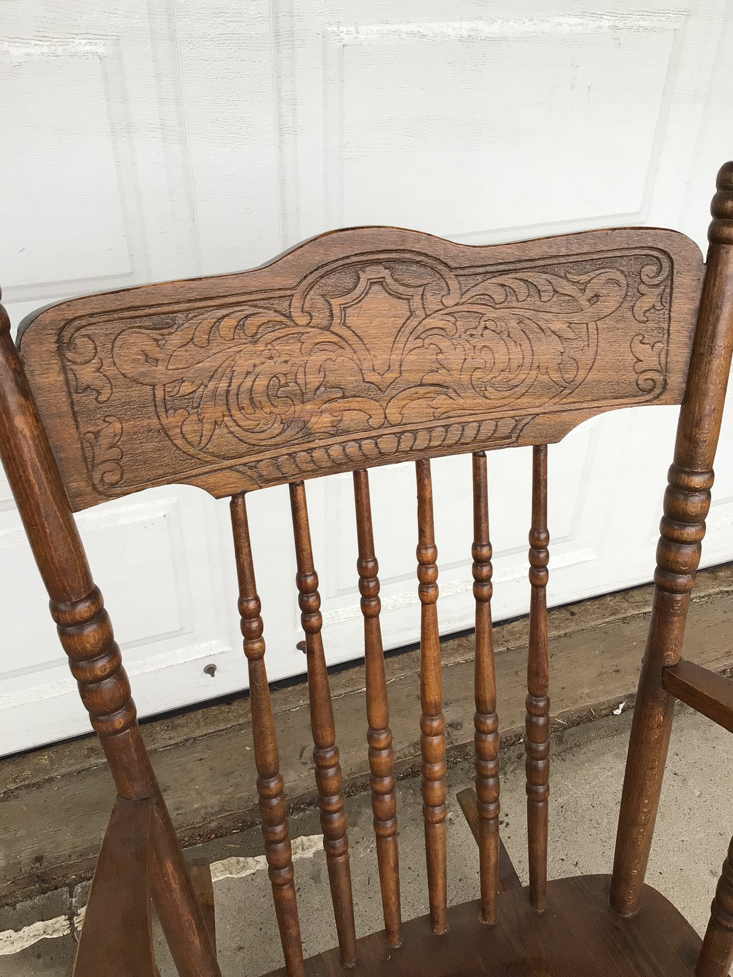 Antique Oak Pressed-Back Rocking Chair