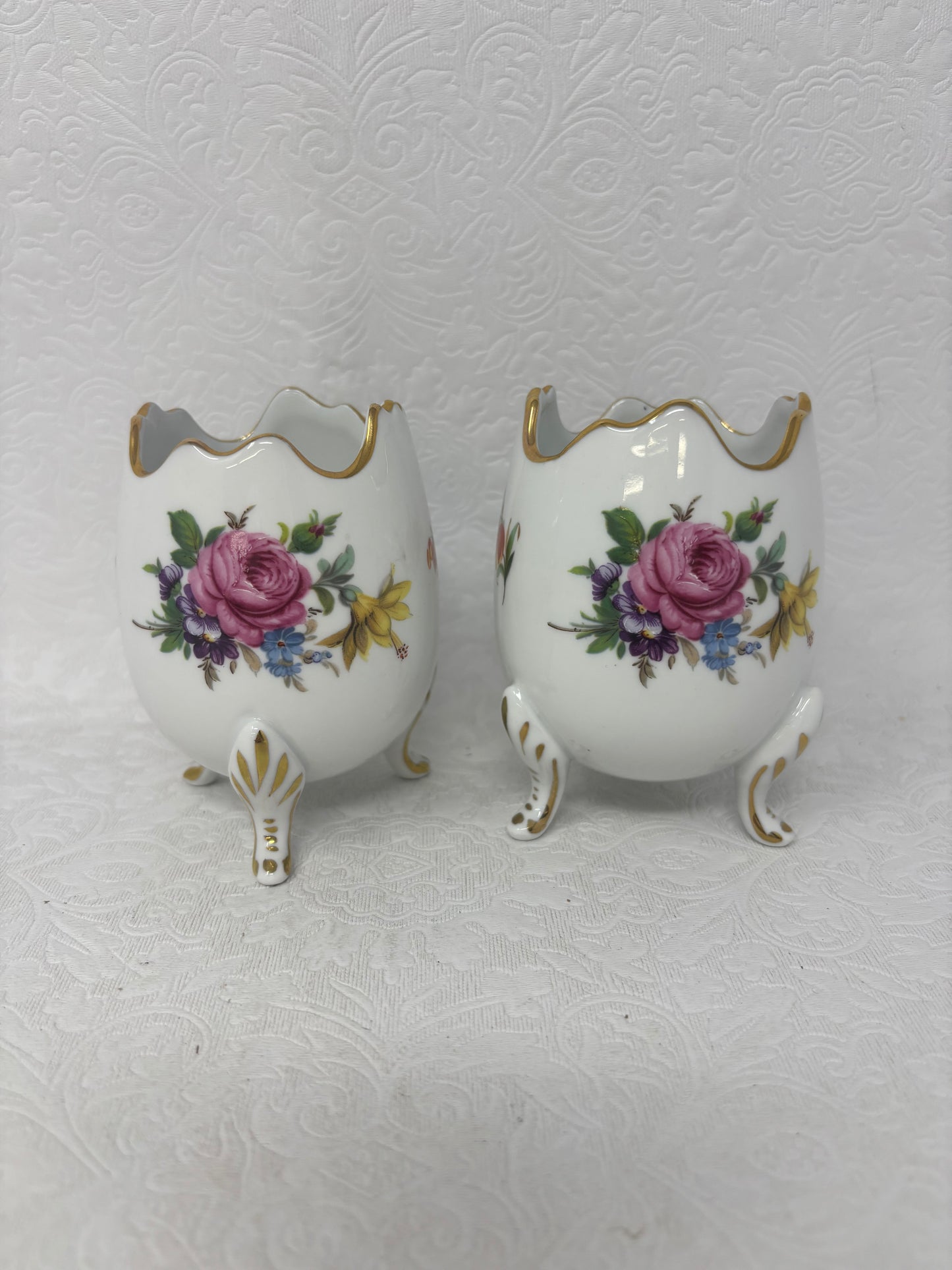 Set Of 2 Footed Floral Egg Vases
