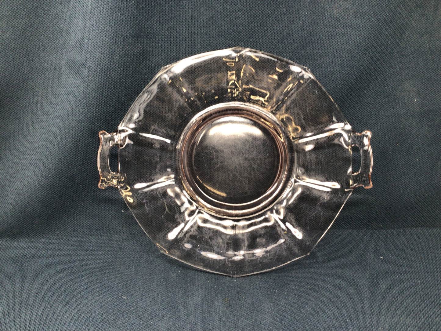 Pink Depression Clear Glass Octagon Handled Serving Plate
