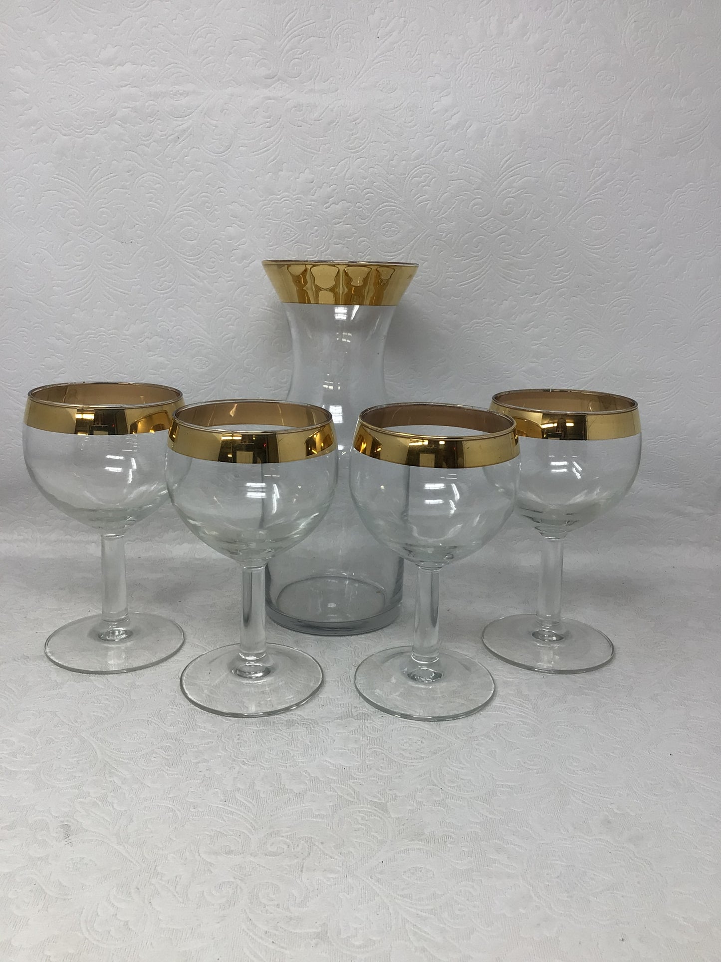 Gold Rim Glasses and Decanter