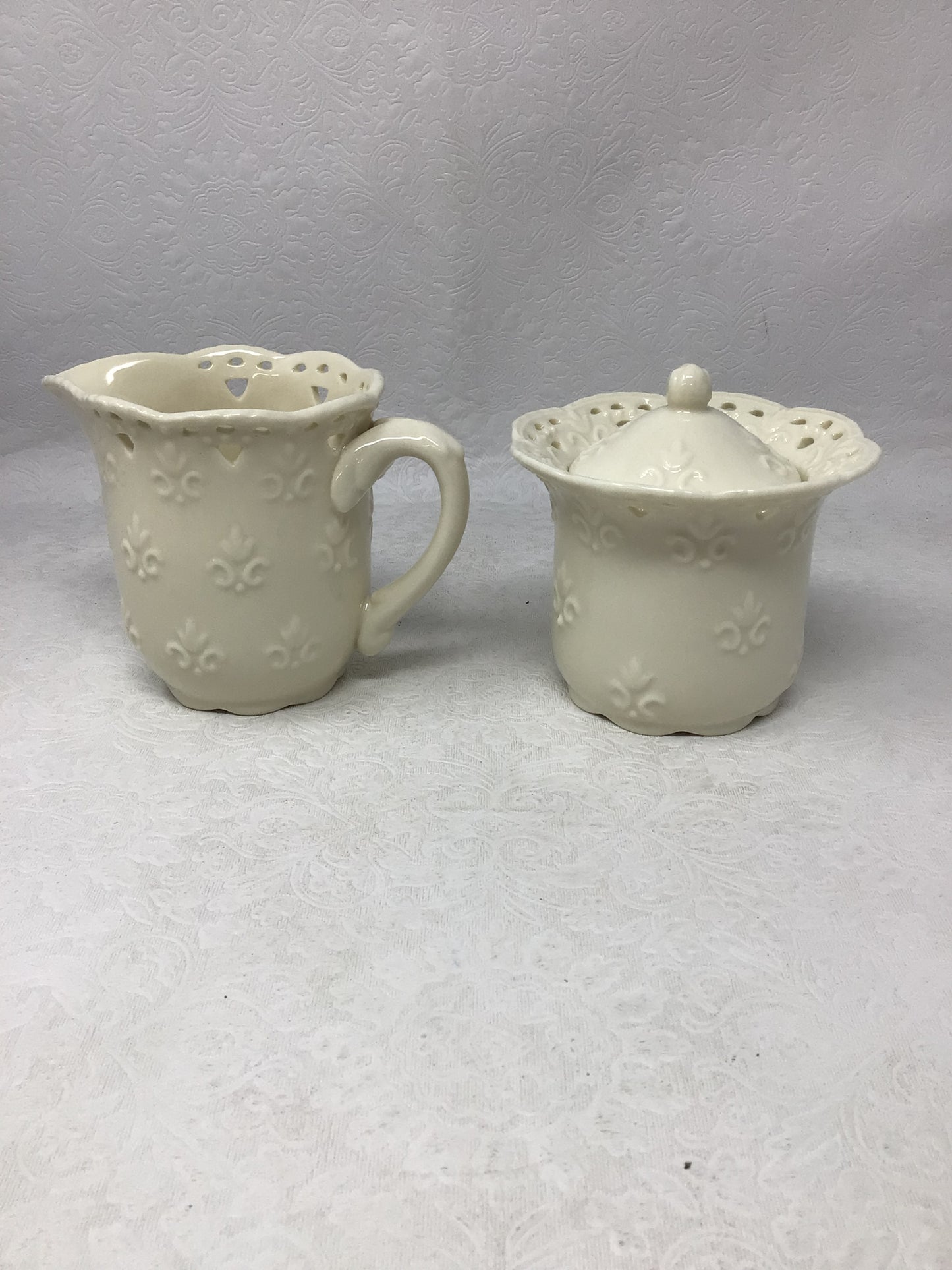 Cream Lace Creamer and Sugar by Skye McGhie
