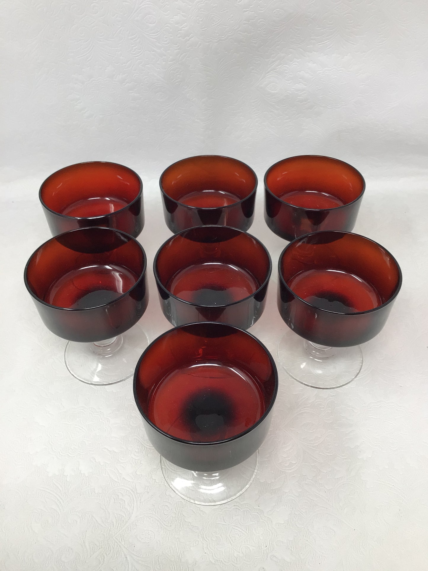 “Cavalier” Red Coupe Glasses by Luminarc, Set of 7
