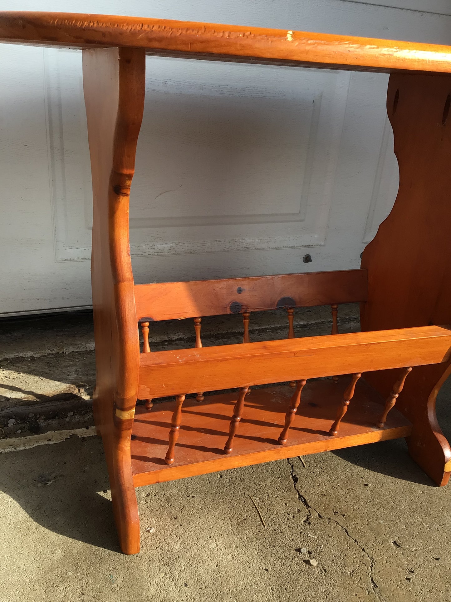 Vintage Wood End Table with Magazine Rack