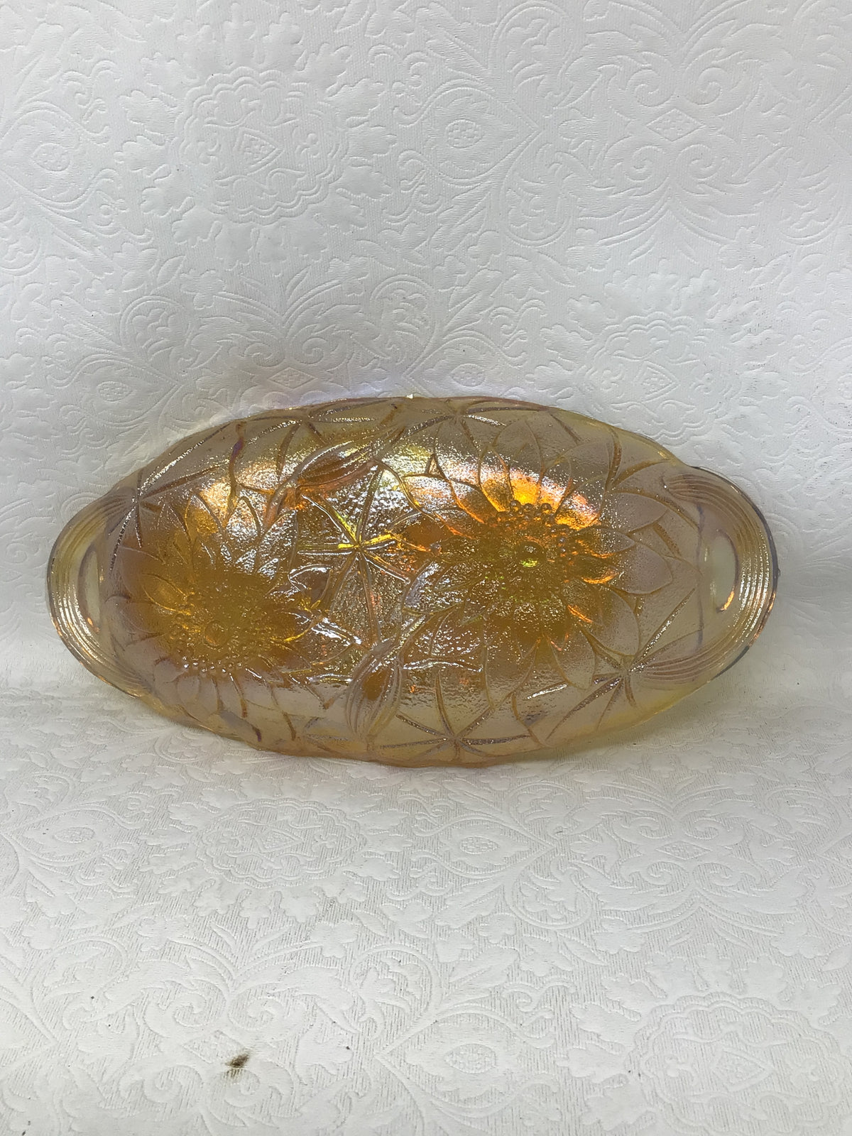 Vintage Marigold Iridescent Carnival Glass Dish