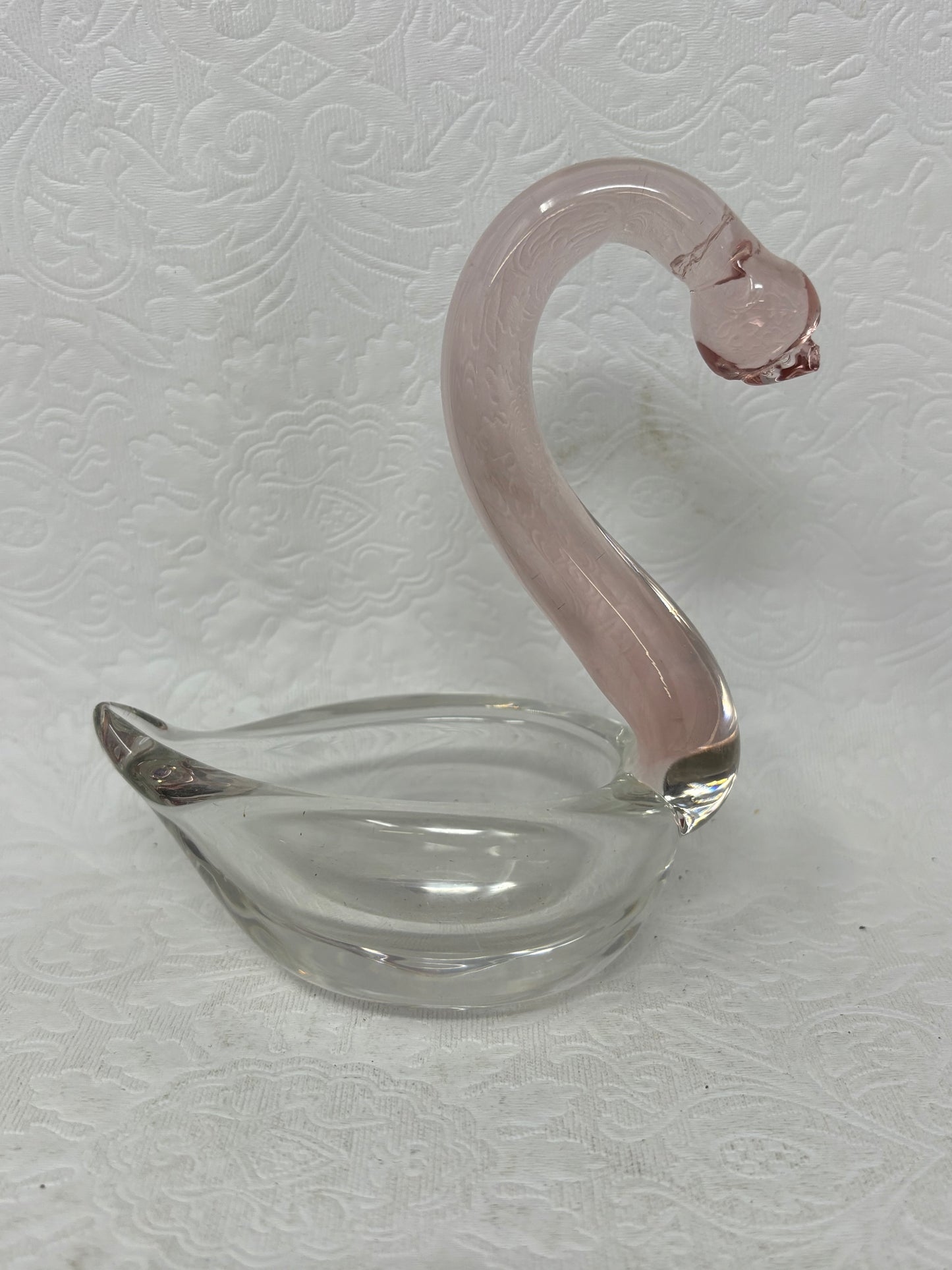 Vintage Italian Pink Crystal Glass Swan Dish
