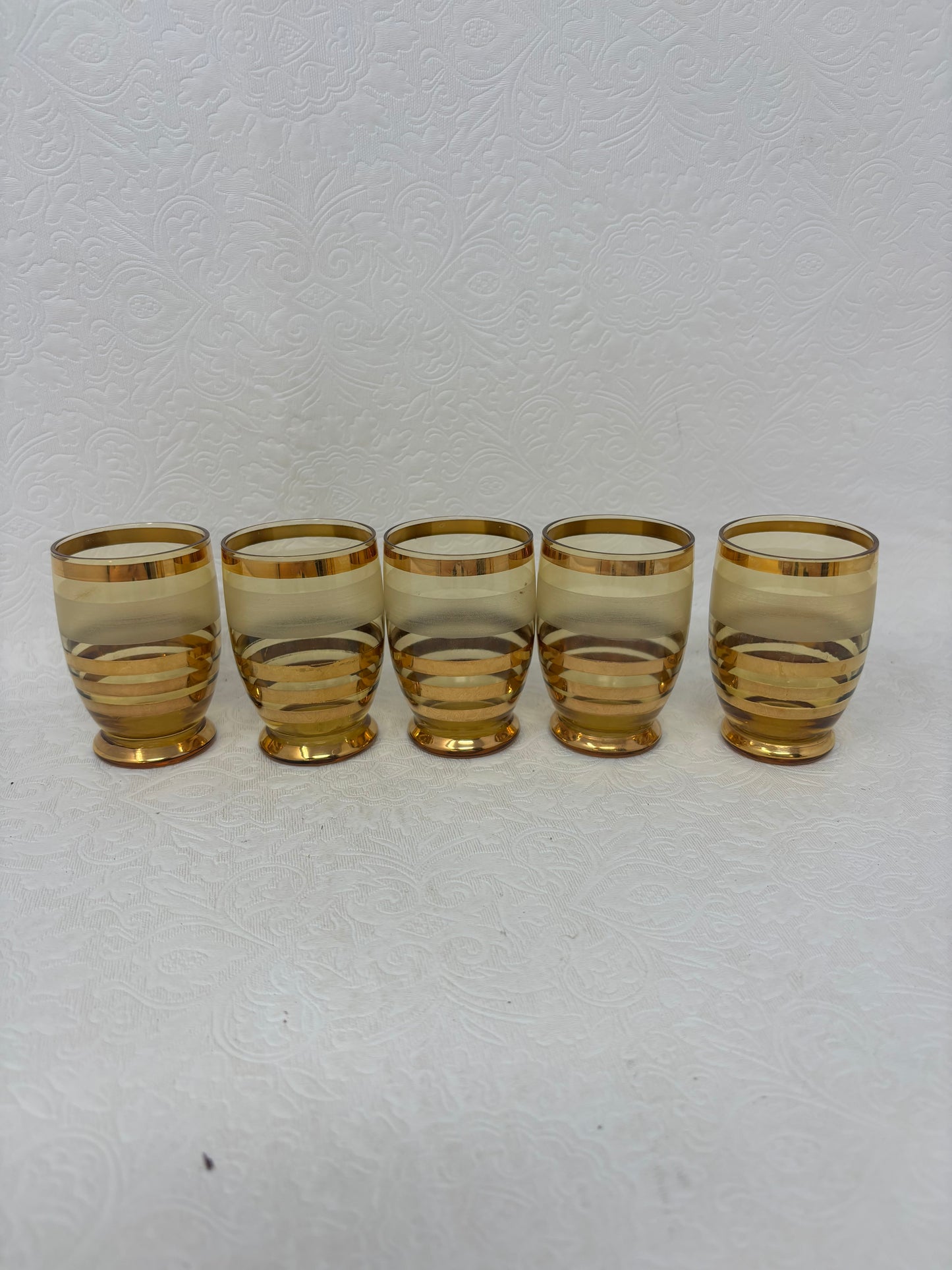 Set Of 5 Amber And Gold Striped Barware Glasses