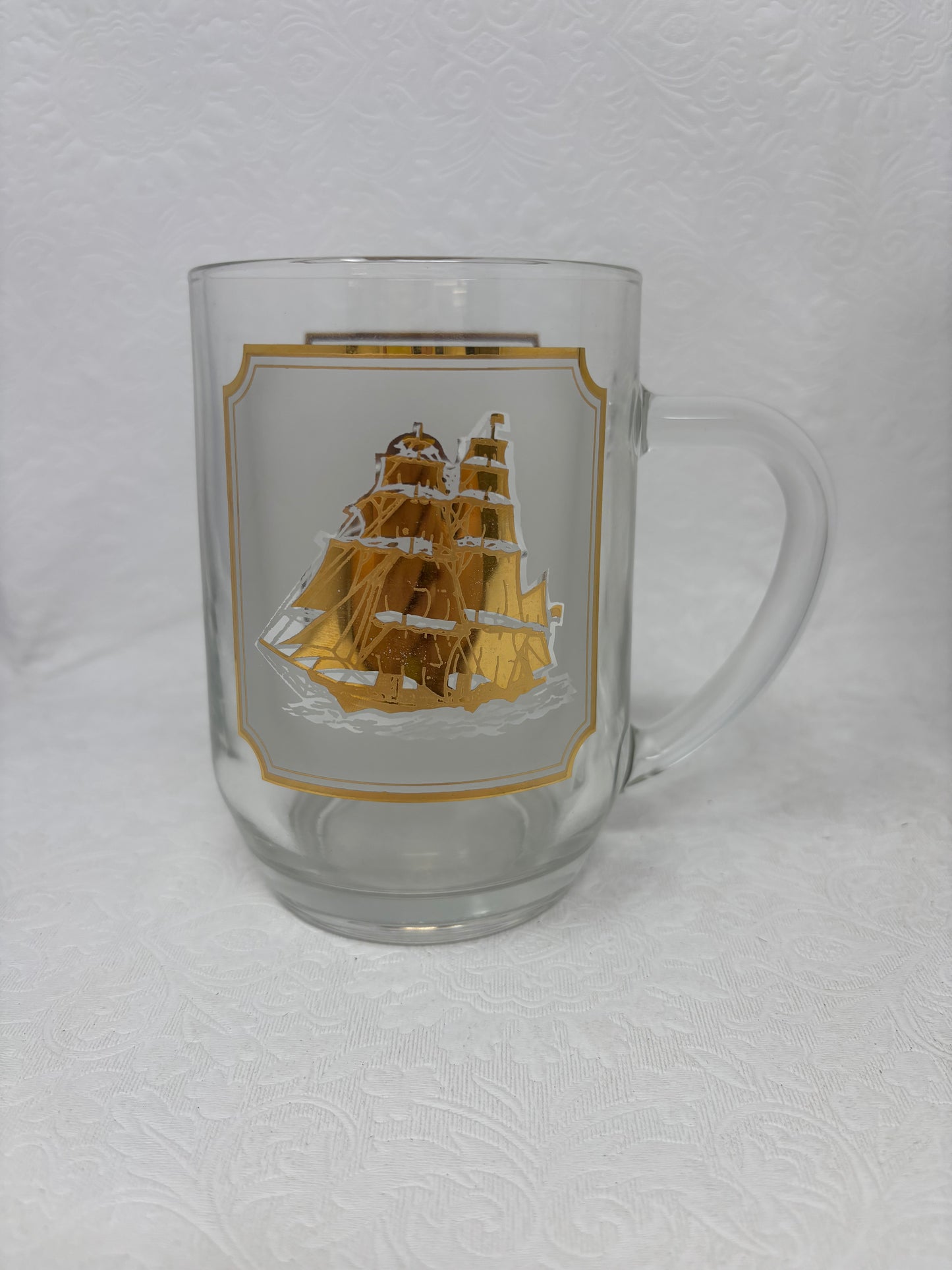 Vintage Luminarc Nautical Gold Ship Beer Stein