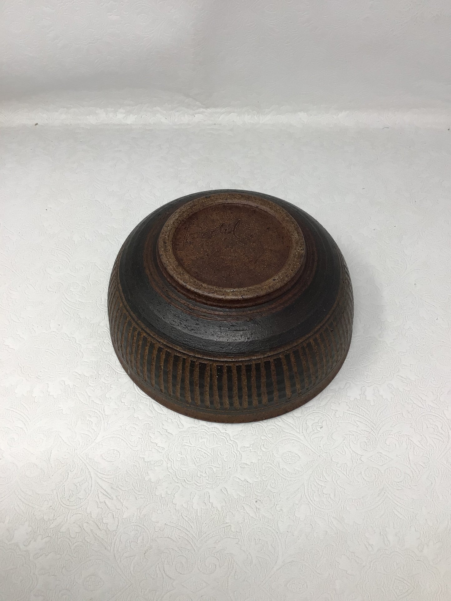 Brown and Olive Green Speckled Pottery Bowl
