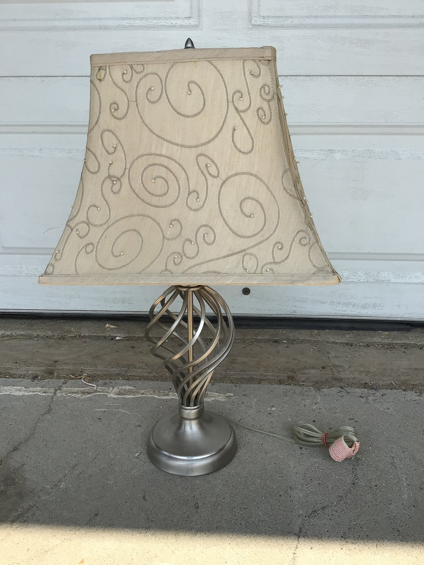 Silver Swirl Lamp with Vintage Shade