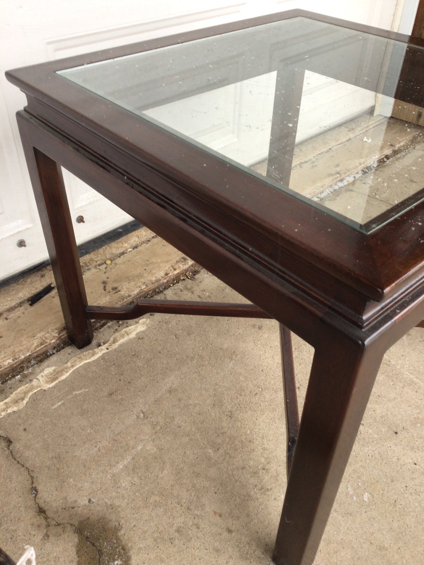 Dark Wood & Glass Square Coffee Table