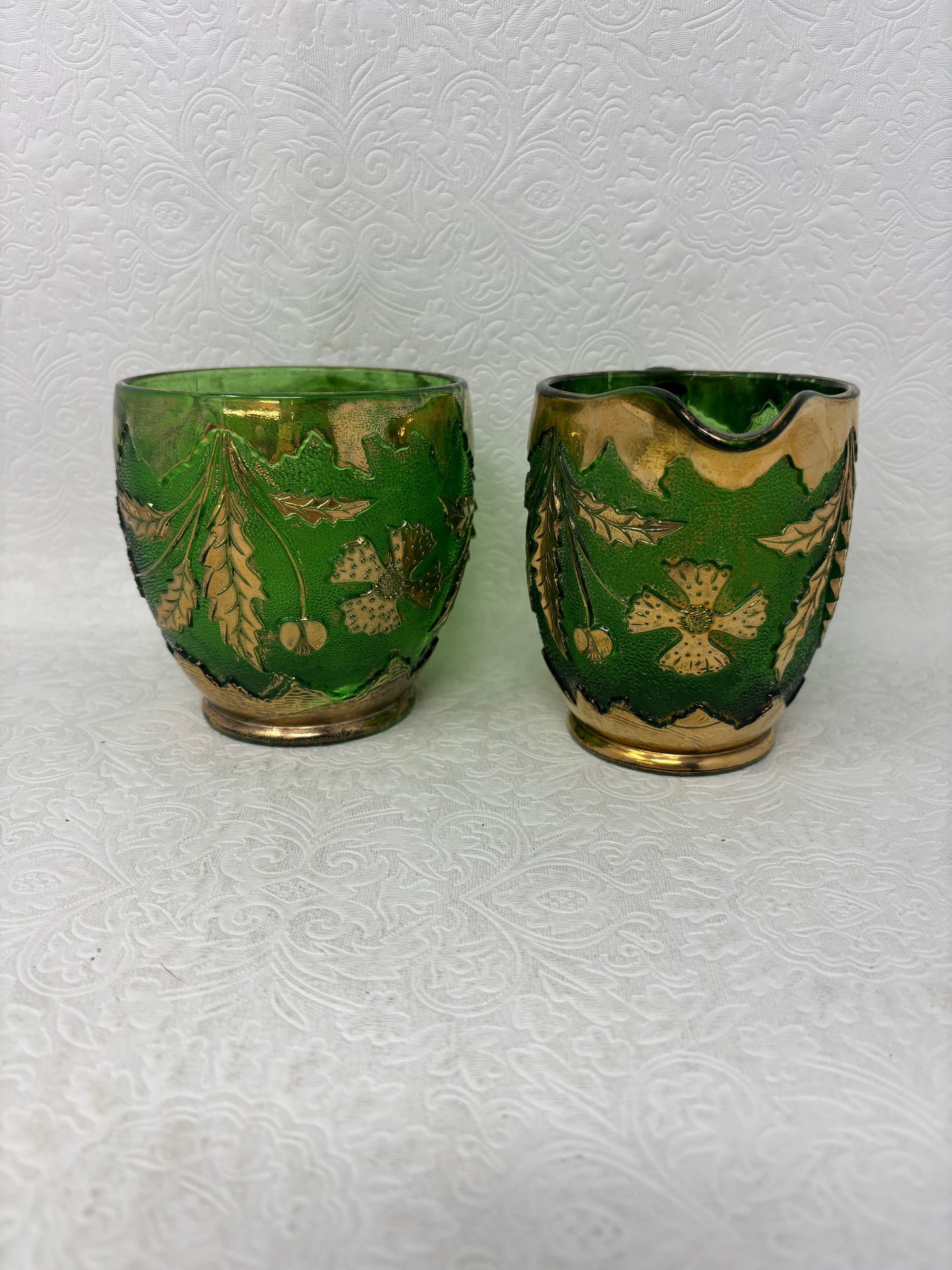 Antique U.S. Glass Co. Delaware Green Glass Cream And Sugar Set