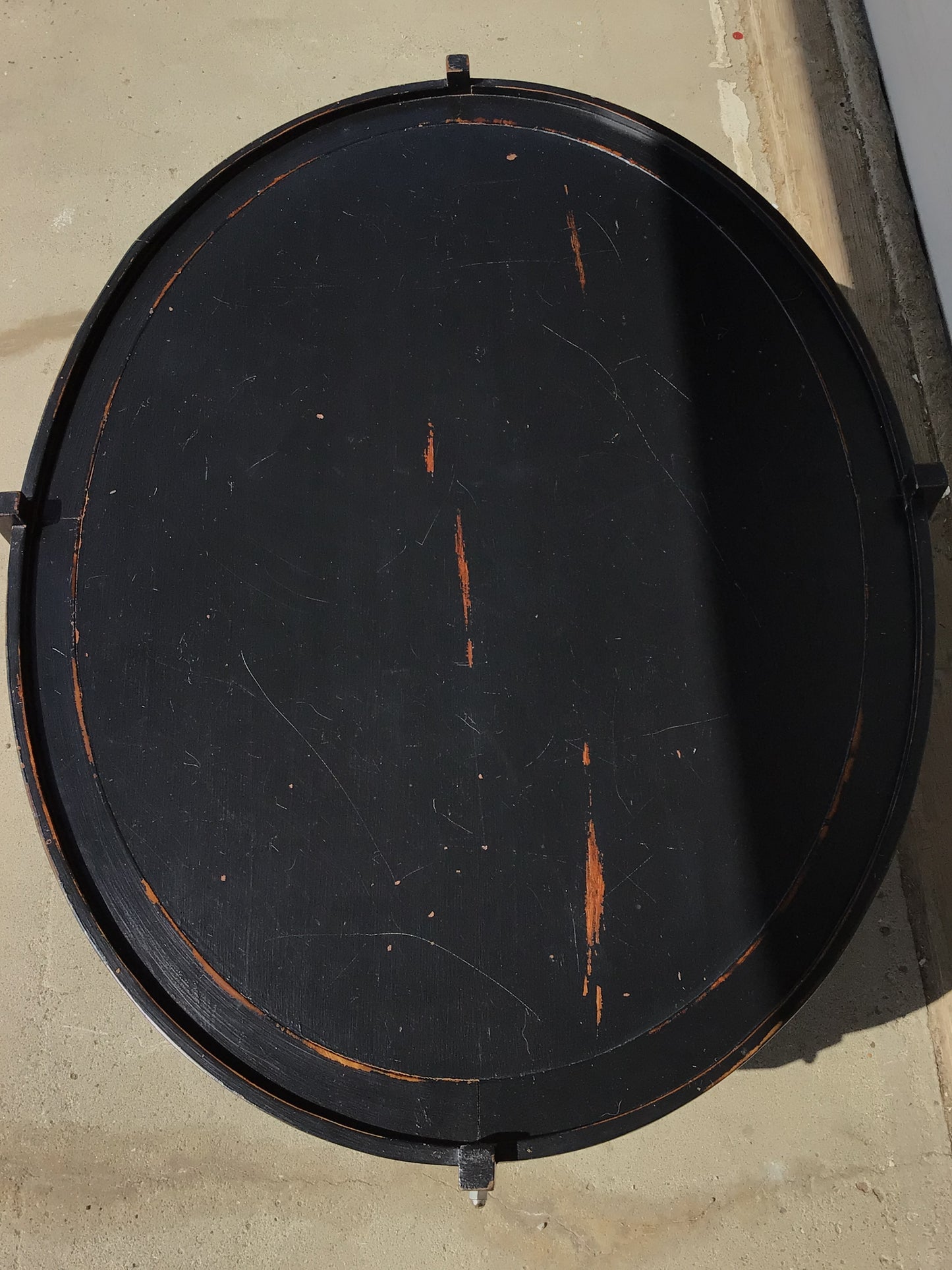 Wooden Oval Coffee Table on Wheels