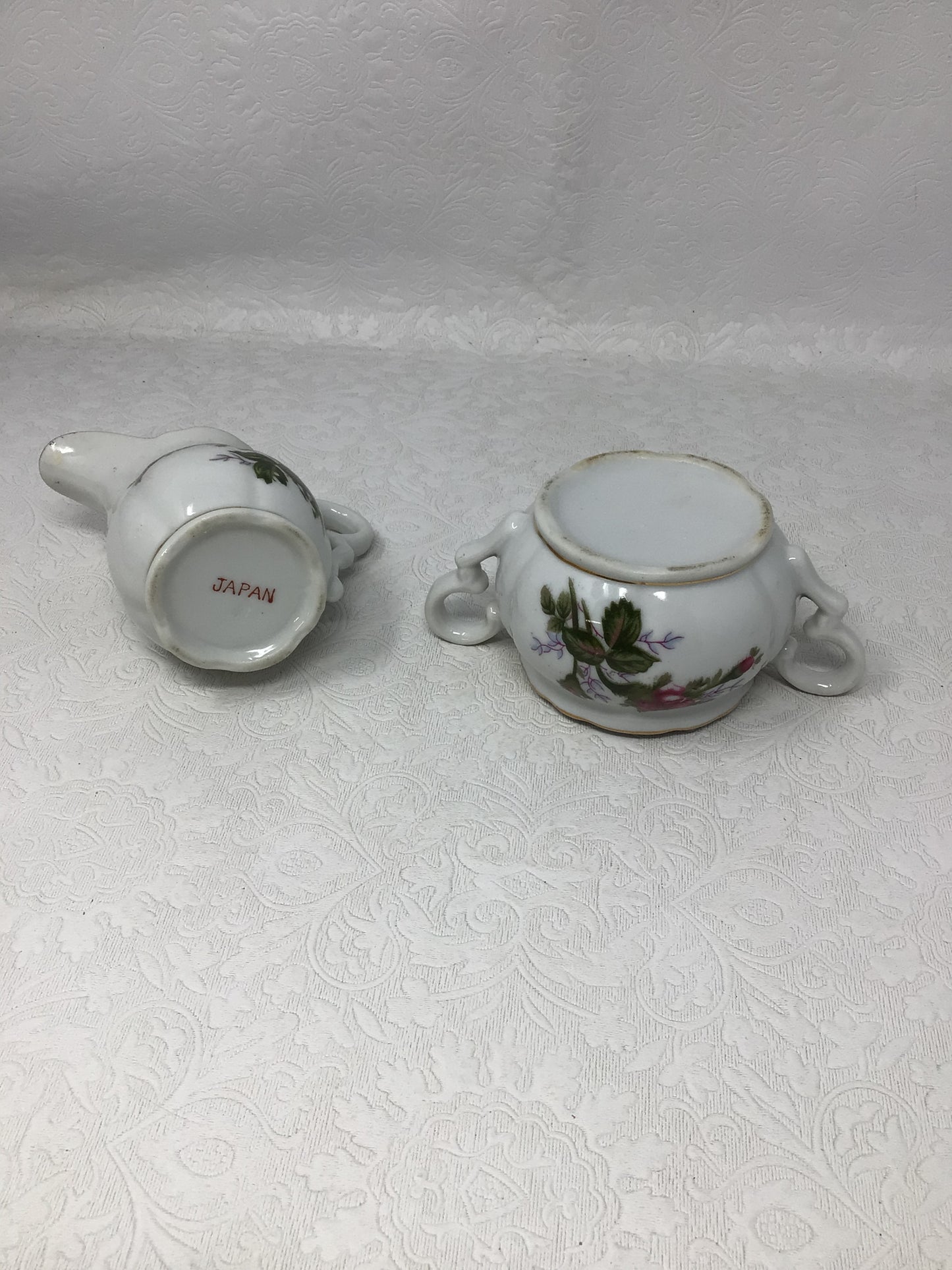 Vintage Moss Rose Japan Creamer and Sugar Pot