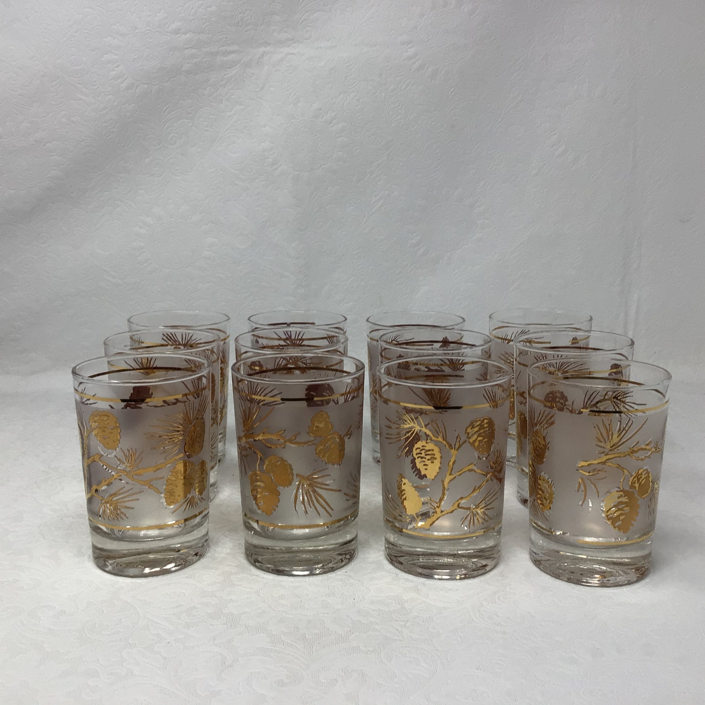 MCM Libbey Gold Pinecone Juice Glasses, Set of 12