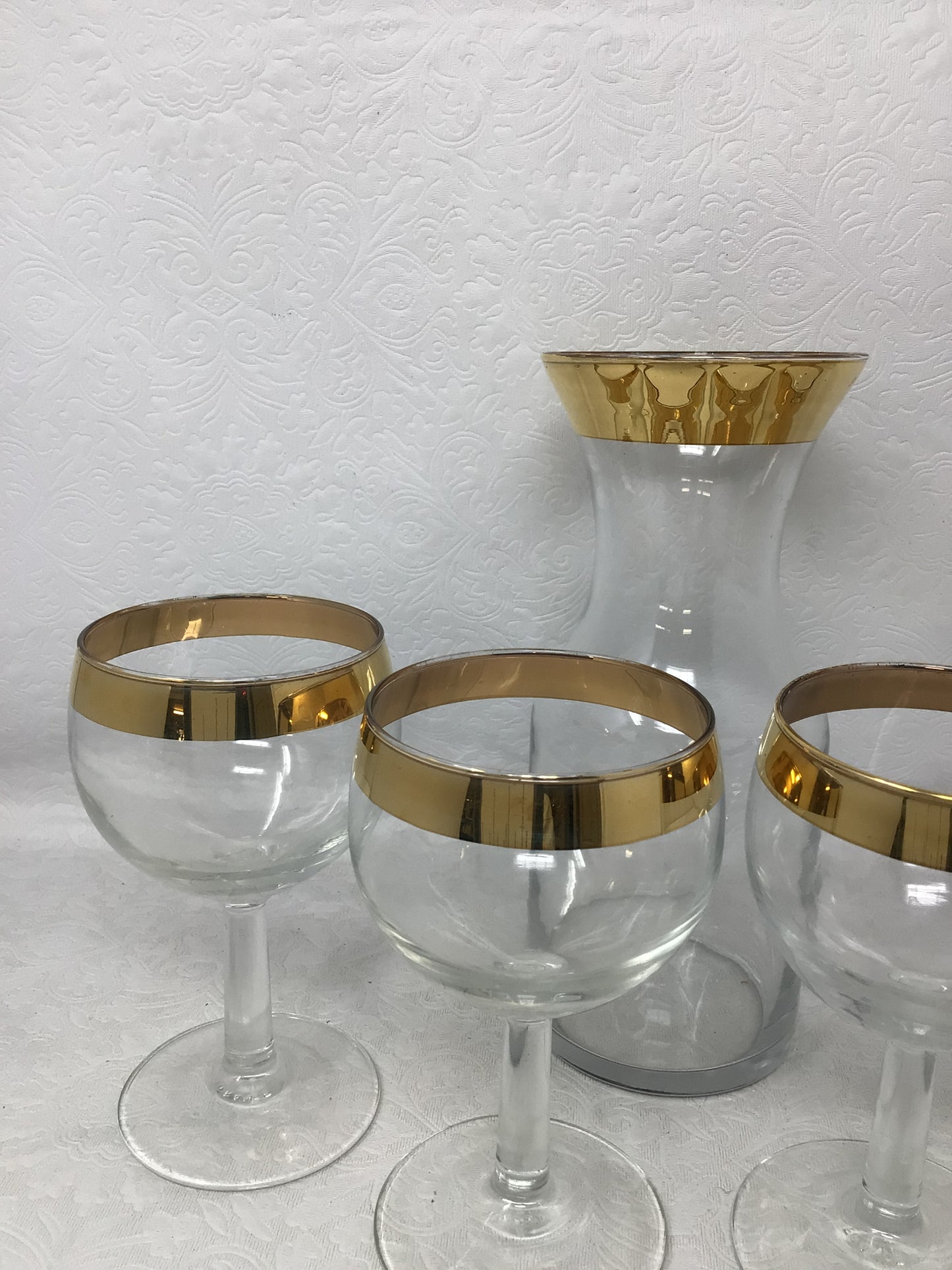 Gold Rim Glasses and Decanter