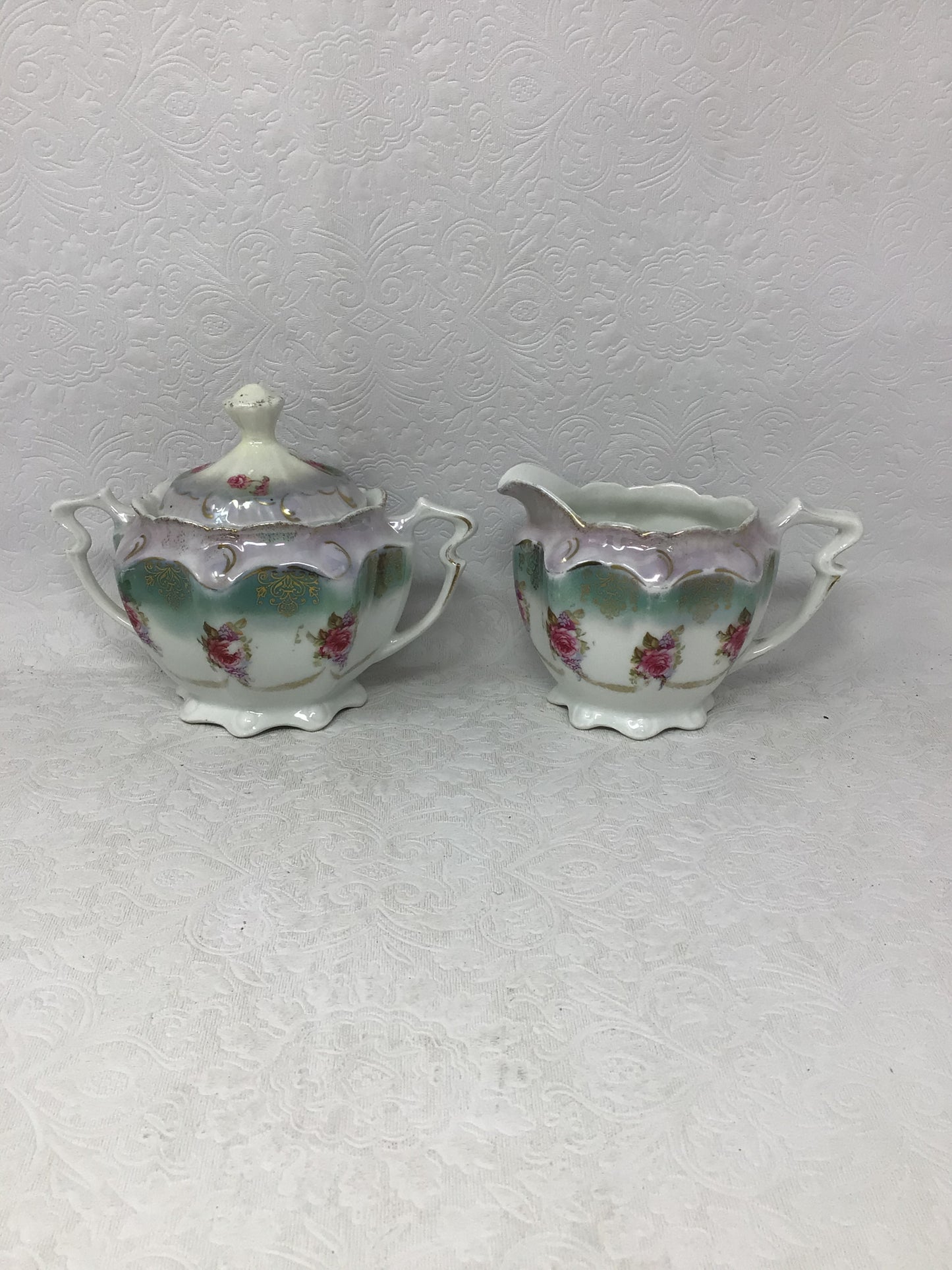 Creamer and Sugar with Pink Roses